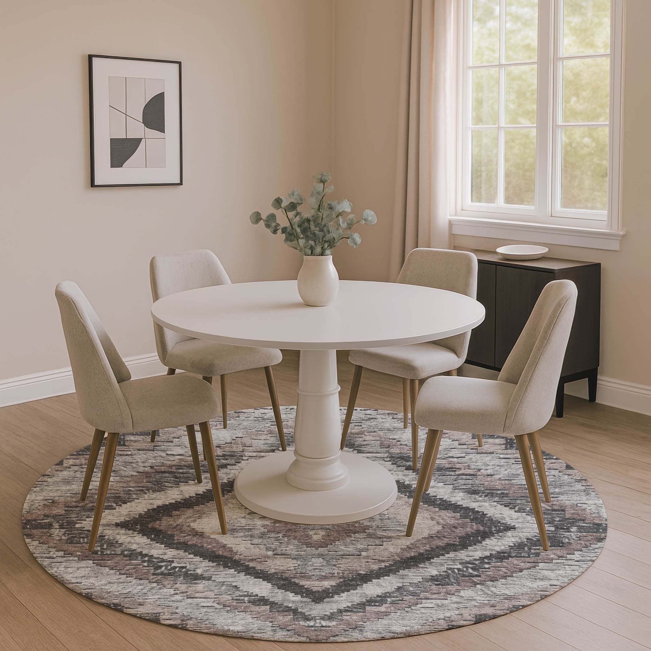 Porto Machine Washable Transitional Taupe Brown Rug 8' x 8' #shape_Round