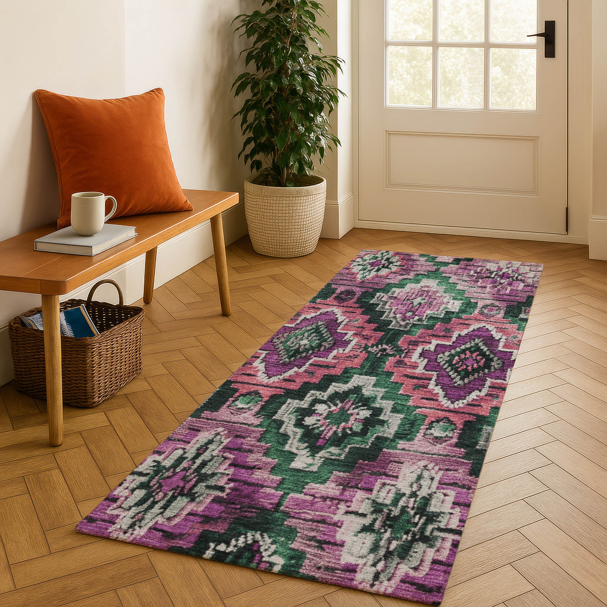 Kathmandu Machine Washable Transitional Blush Pink Rug 2'3" x 7'6" #shape_Runner