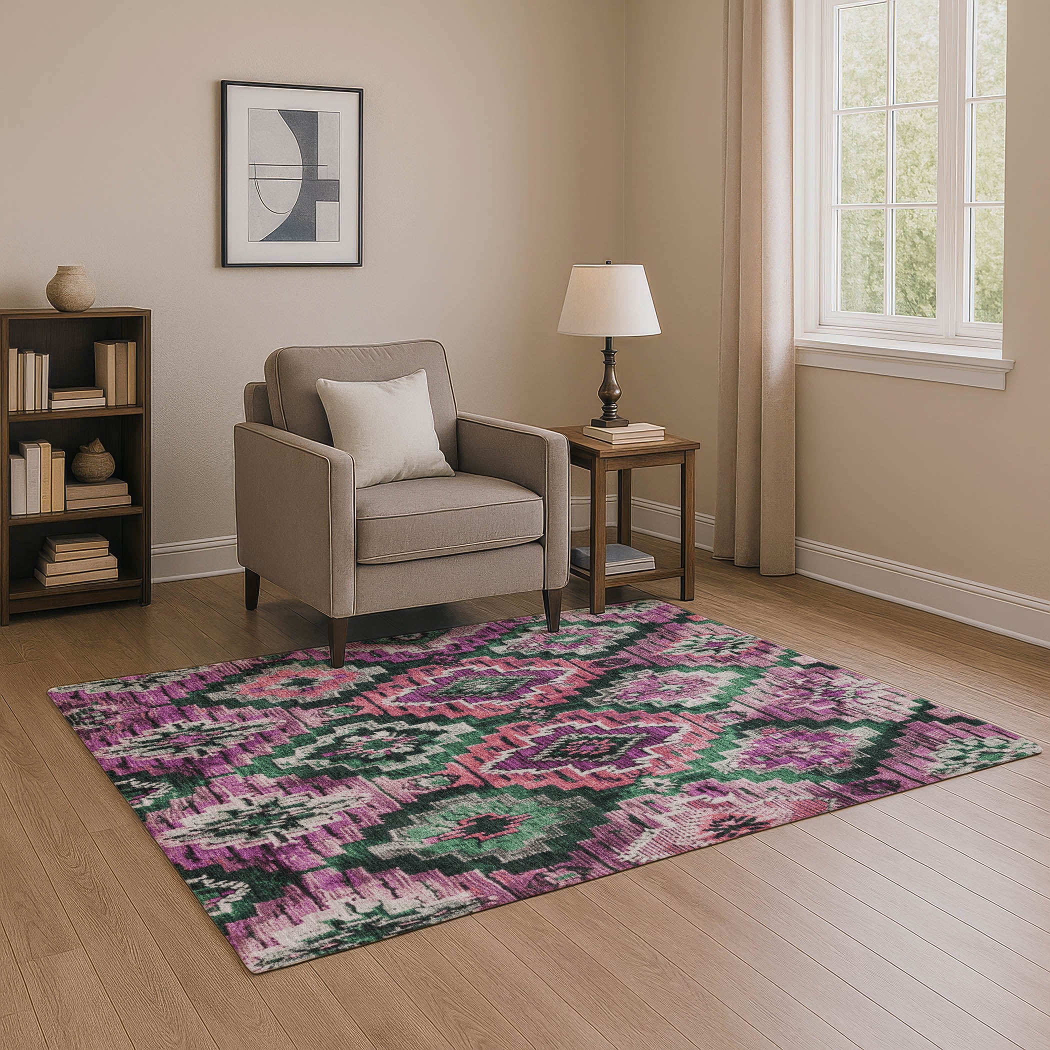 Kathmandu Machine Washable Transitional Blush Pink Rug 2'6" x 3'10" #shape_Rectangle