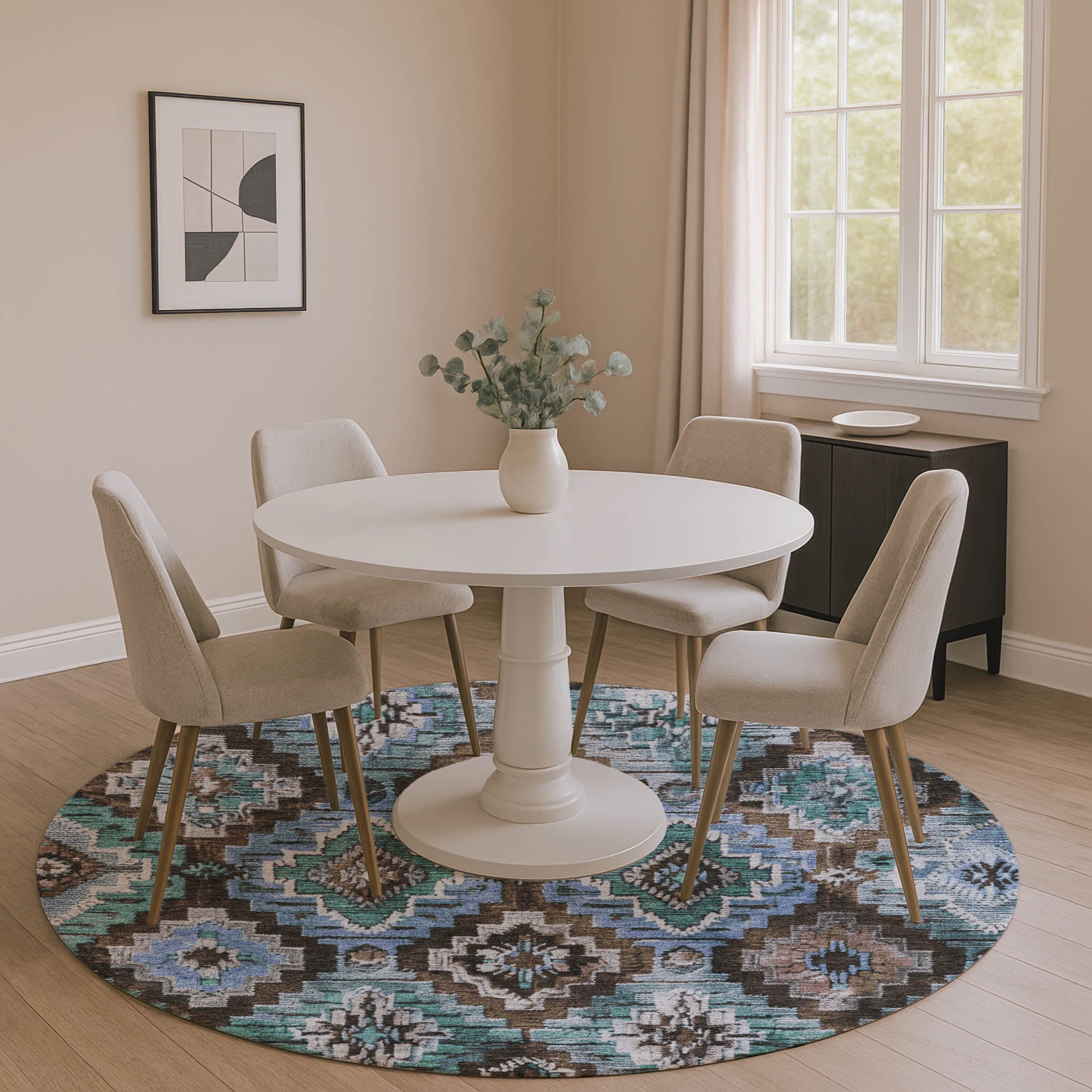 Kathmandu Machine Washable Transitional Brown Rug 8' x 8' #shape_Round