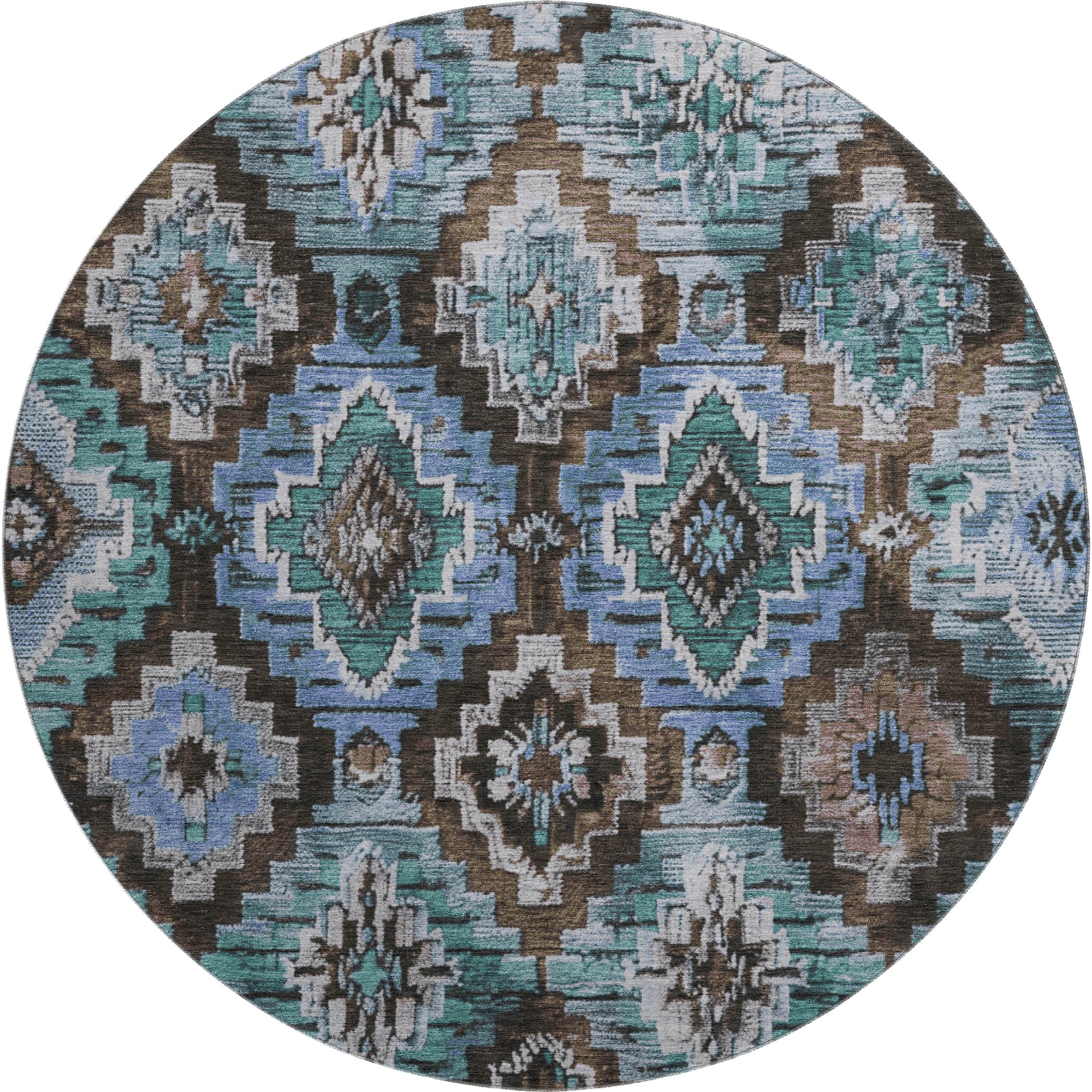 Kathmandu Machine Washable Transitional Brown Rug 8' x 8' #shape_Round