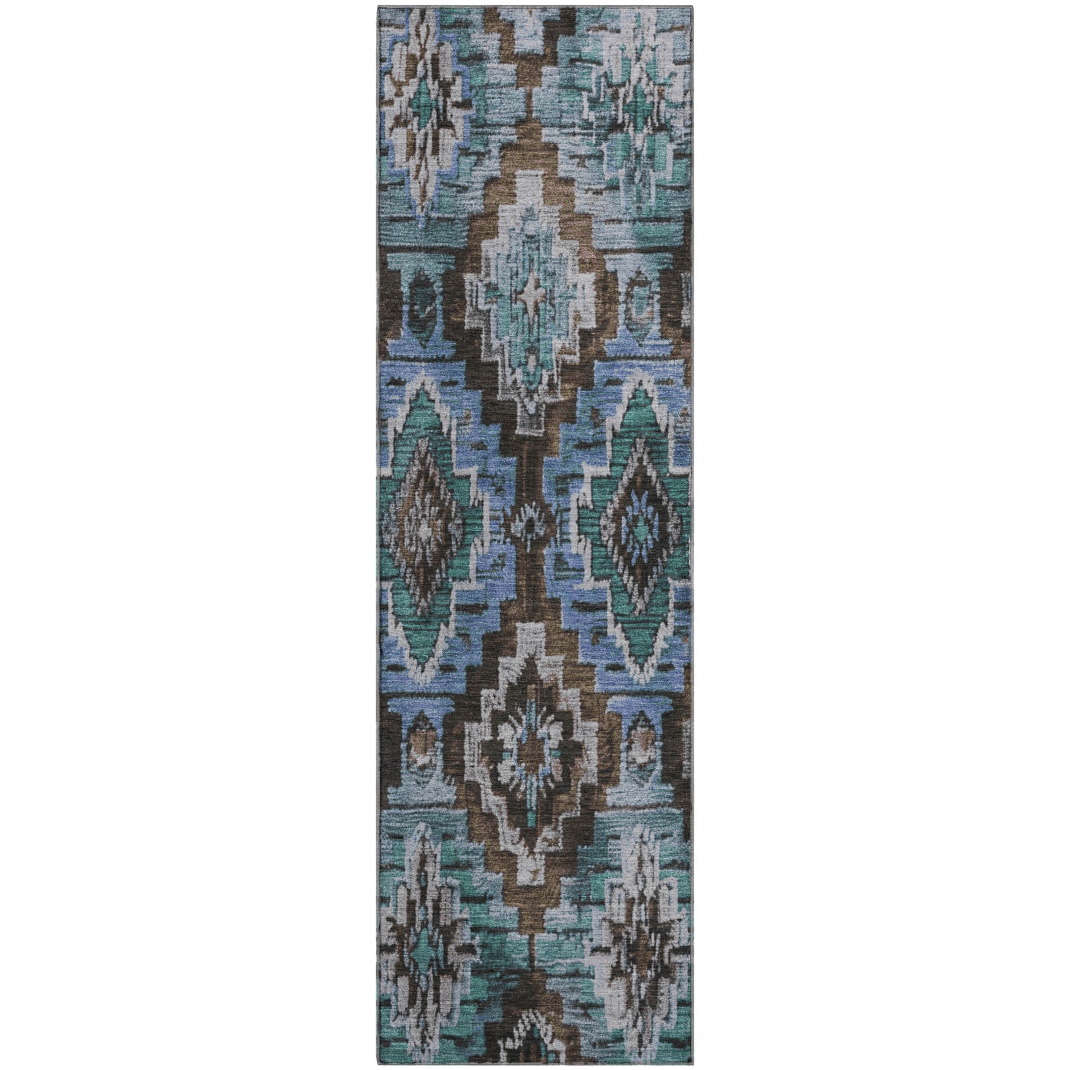 Kathmandu Machine Washable Transitional Brown Rug 2'3" x 7'6" #shape_Runner