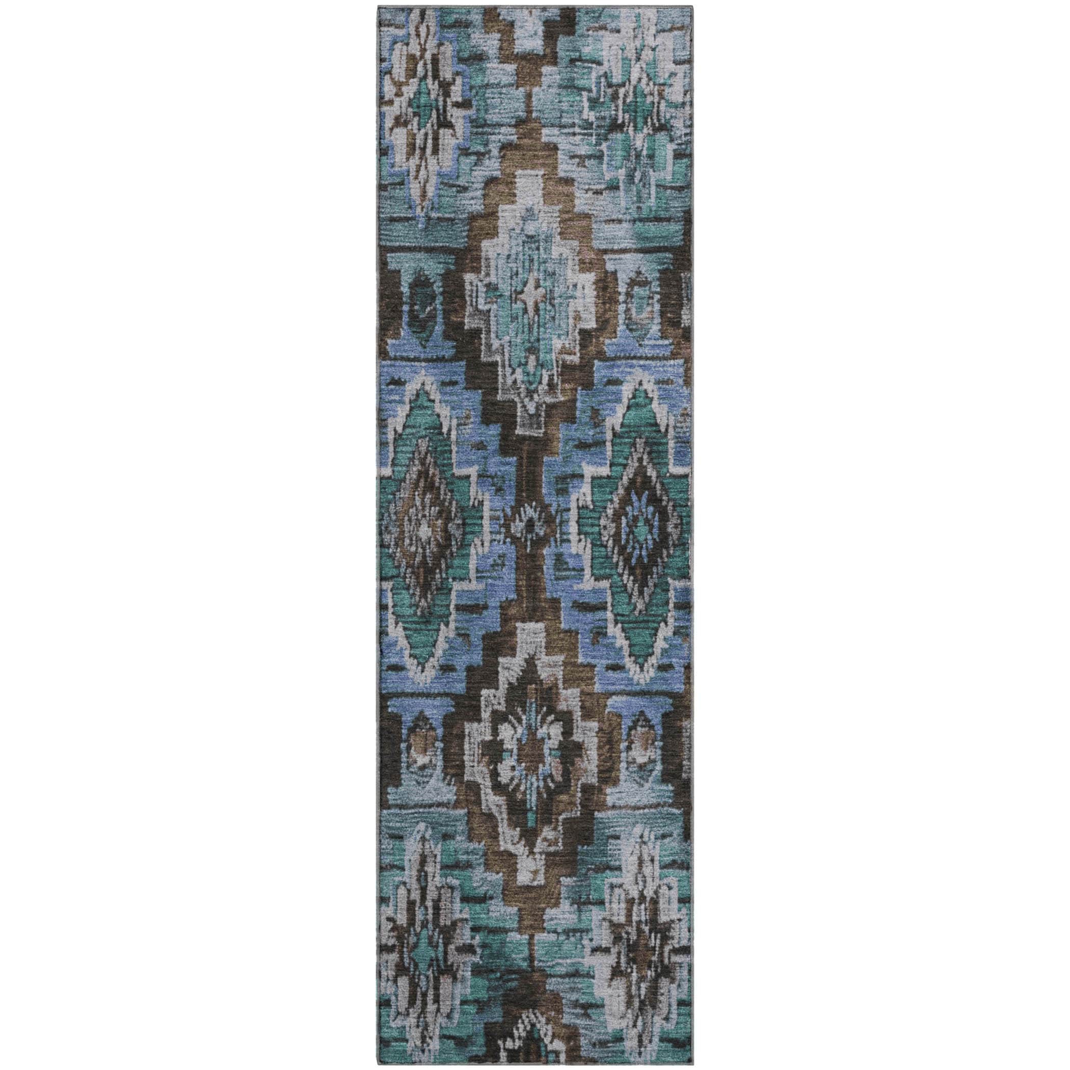 Kathmandu Machine Washable Transitional Brown Rug 2'3" x 7'6" #shape_Runner