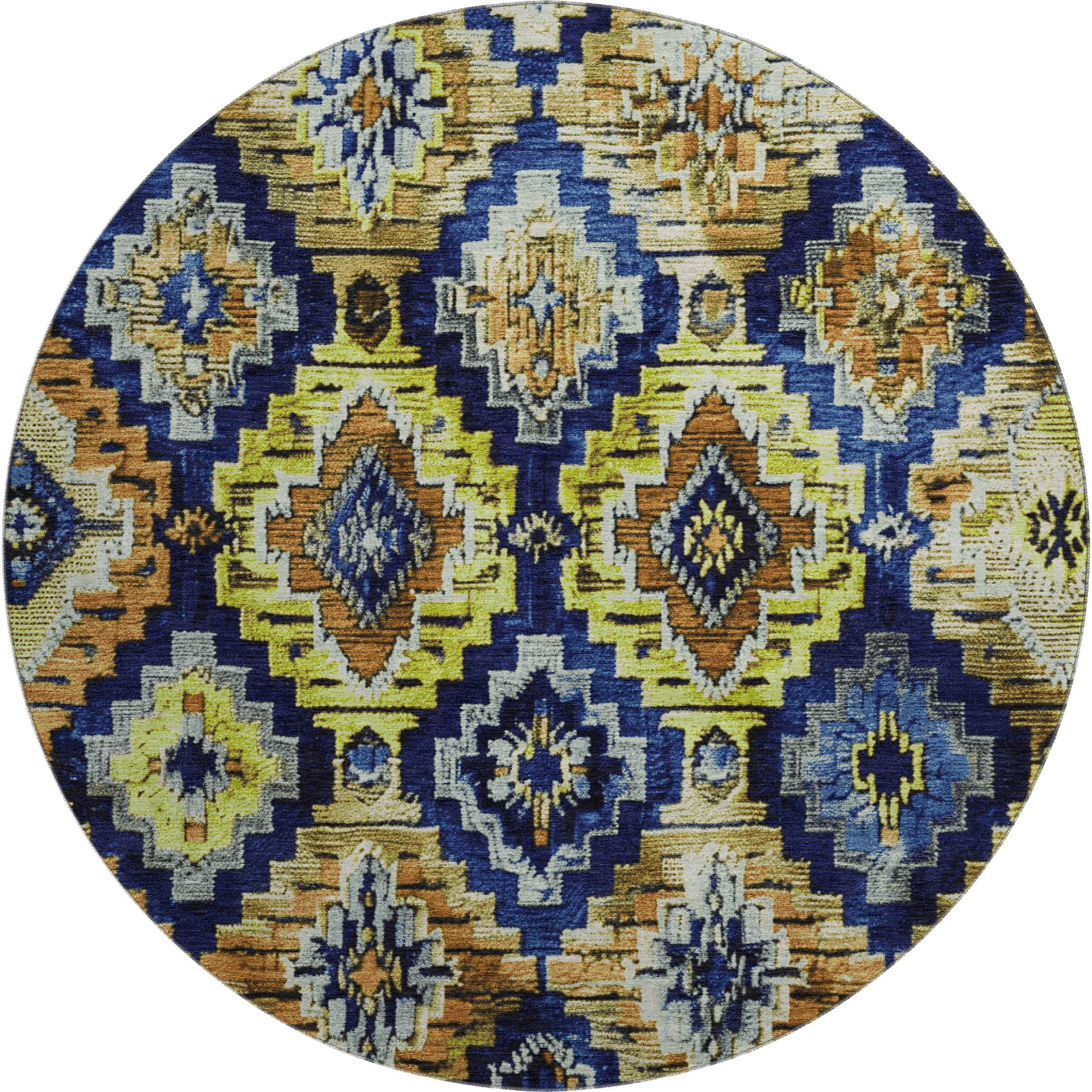Kathmandu Machine Washable Transitional Navy Blue Rug 8' x 8' #shape_Round