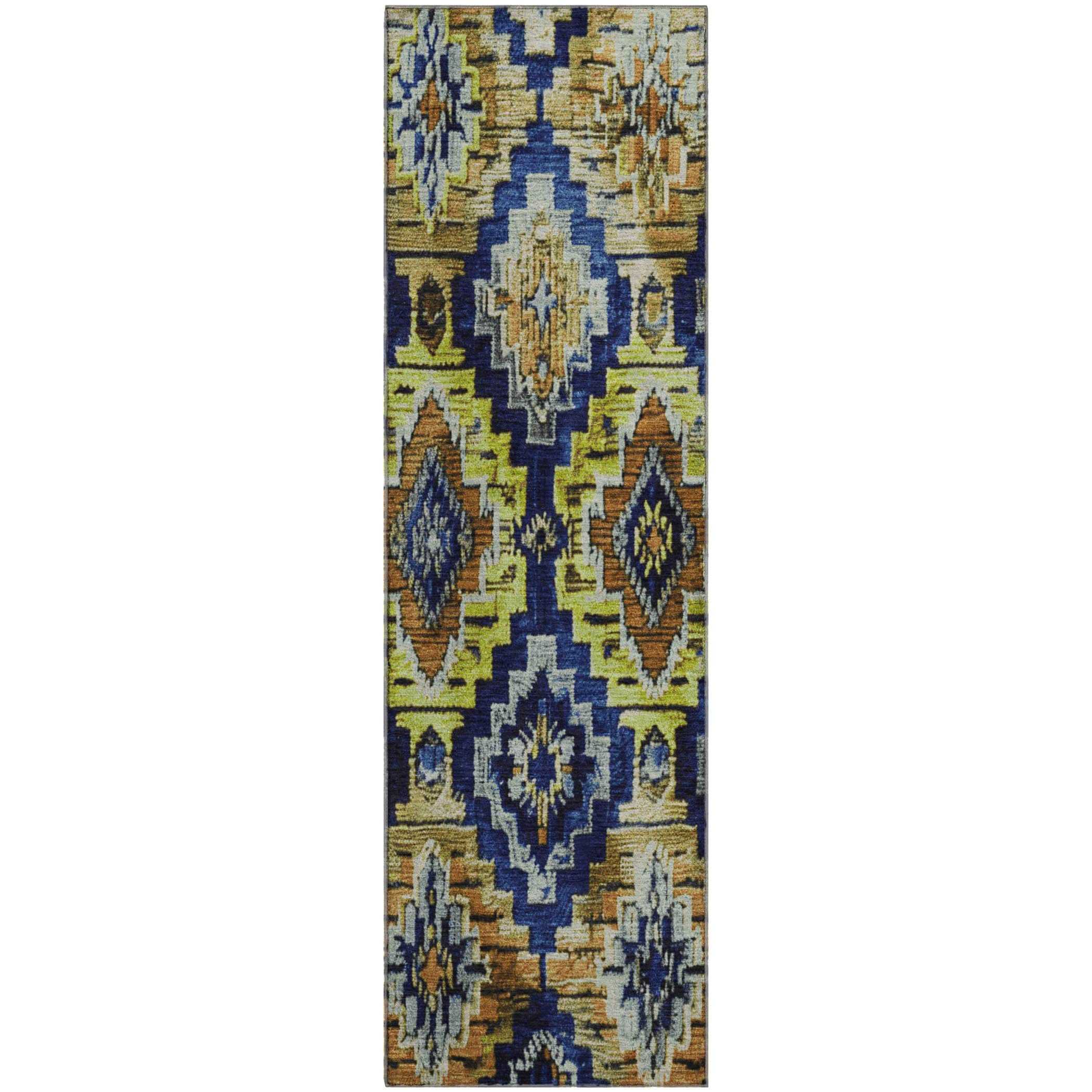 Kathmandu Machine Washable Transitional Navy Blue Rug 2'3" x 7'6" #shape_Runner