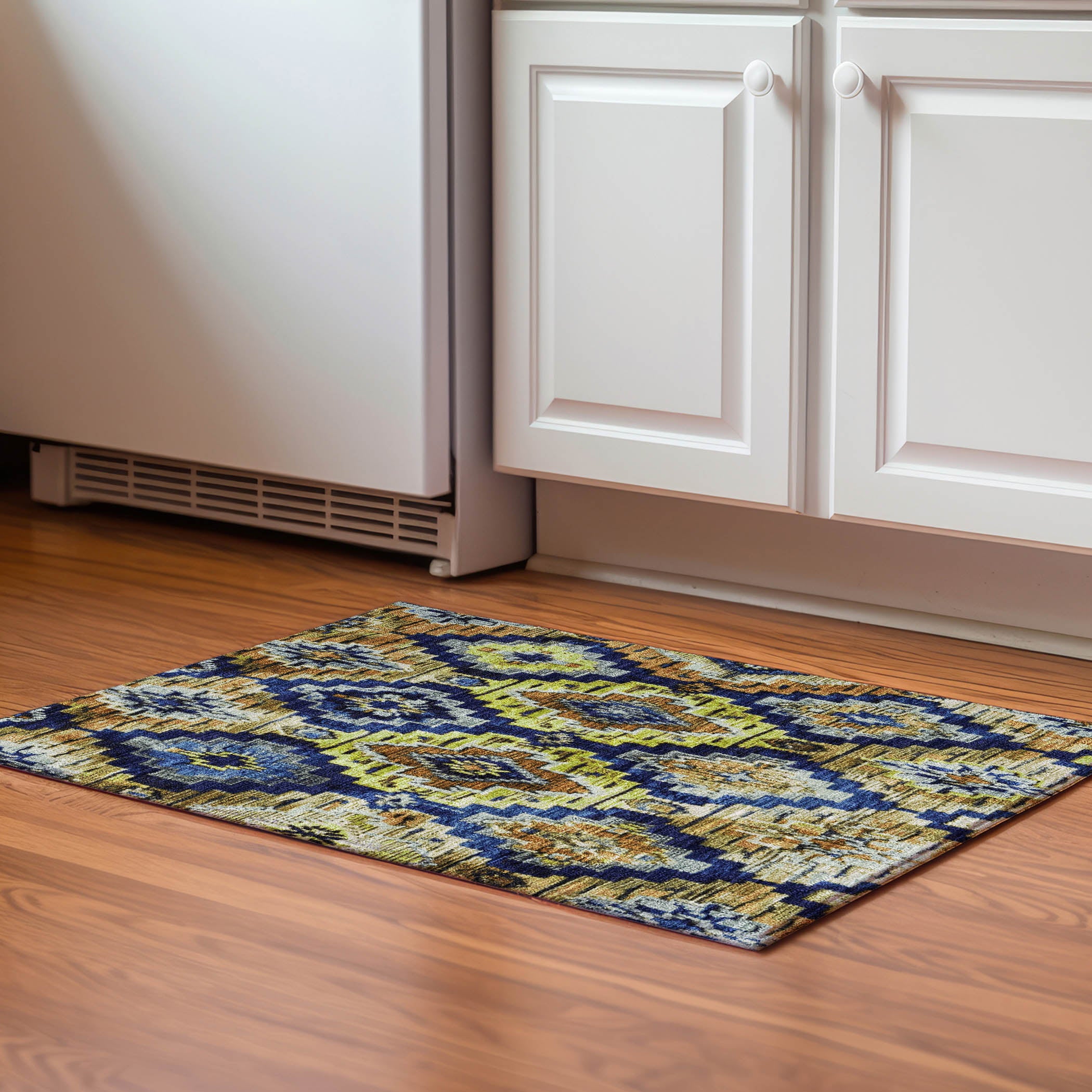 Kathmandu Machine Washable Transitional Navy Blue Rug 1'8" x 2'6" #shape_Rectangle
