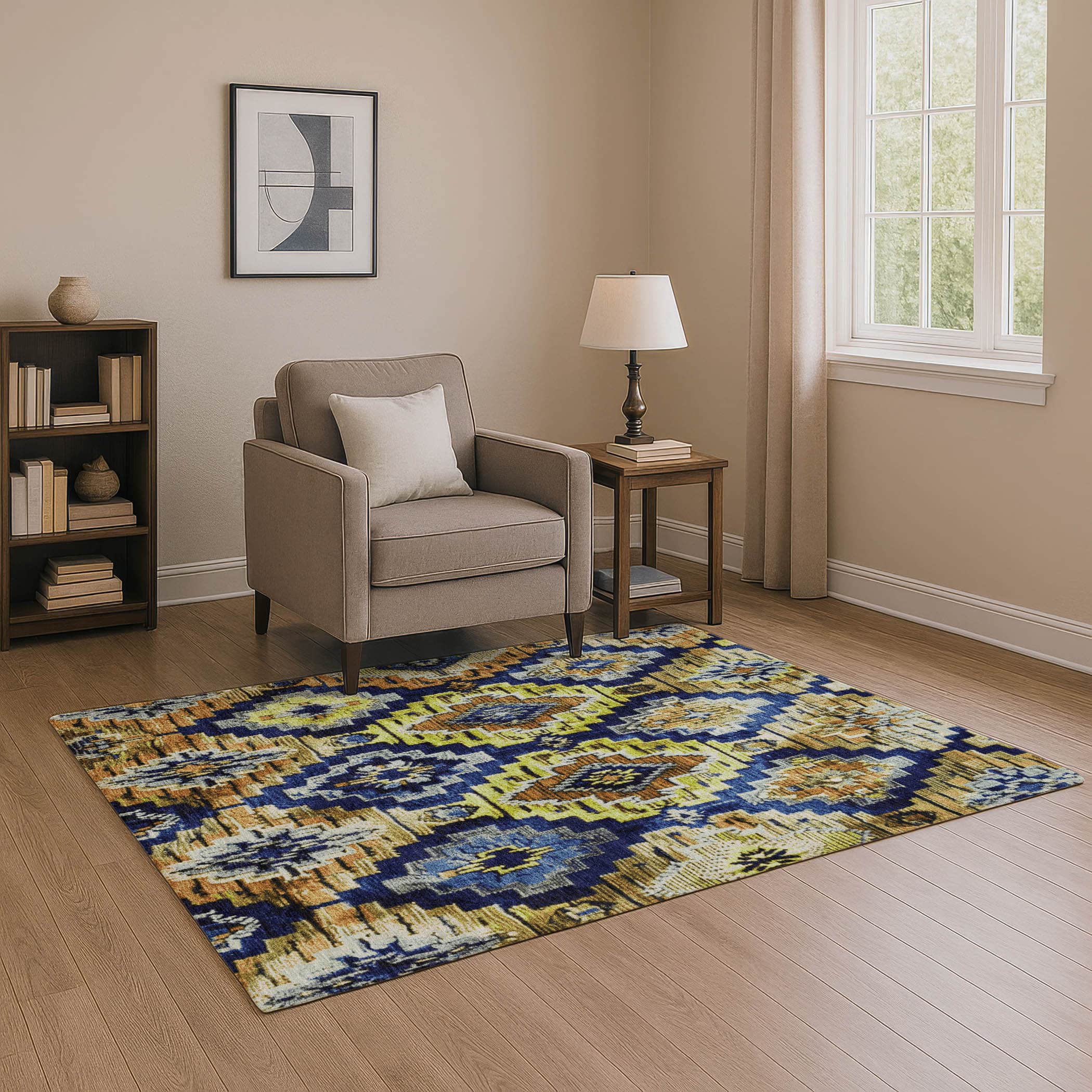 Kathmandu Machine Washable Transitional Navy Blue Rug 2'6" x 3'10" #shape_Rectangle