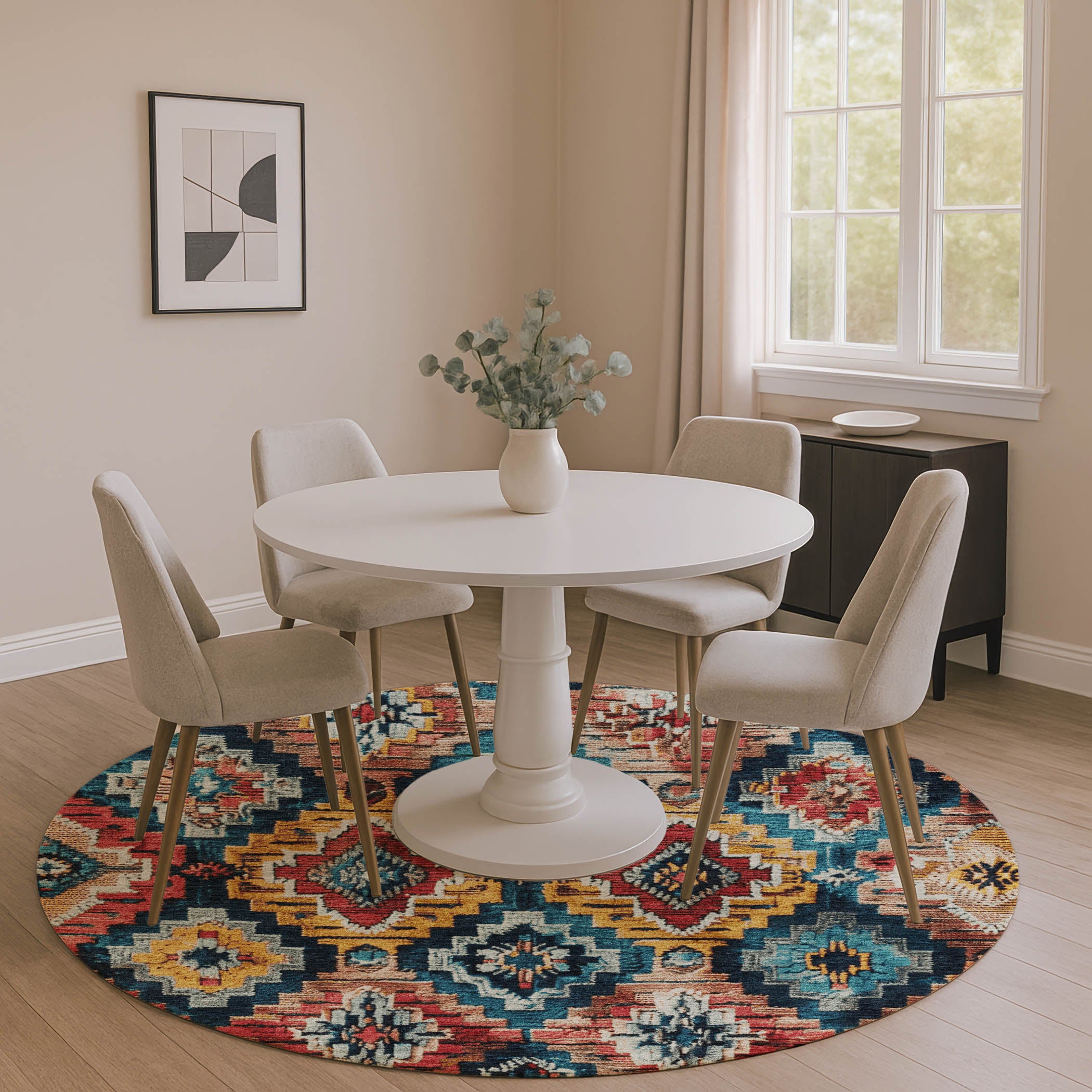 Kathmandu Machine Washable Transitional Rust Orange Rug 8' x 8' #shape_Round