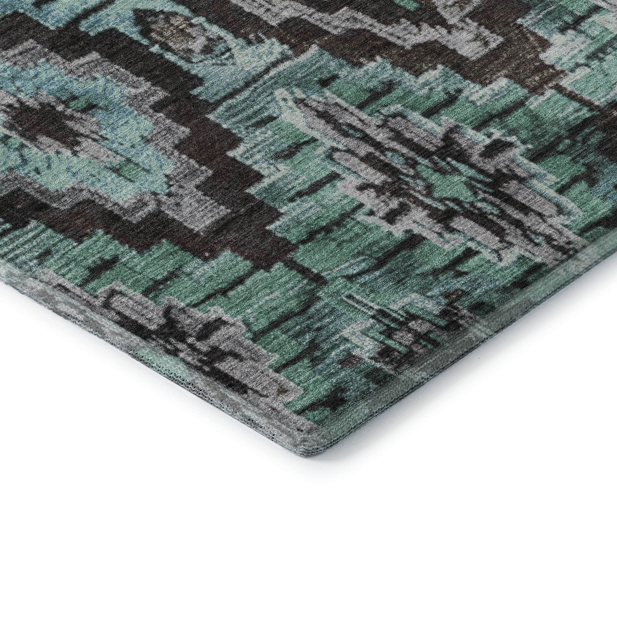 Kathmandu Machine Washable Transitional Teal Rug 1'8" x 2'6" #shape_Rectangle
