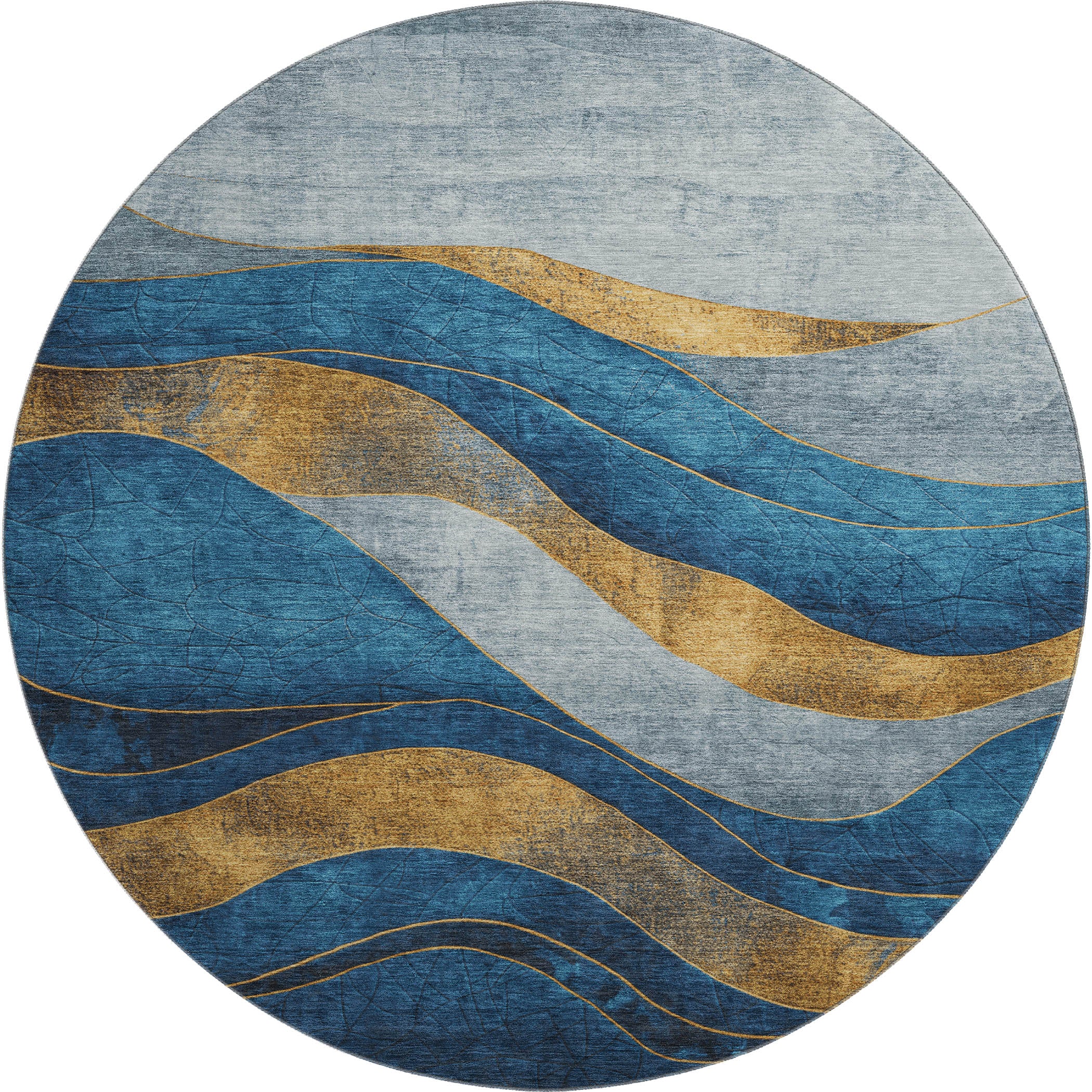 Nairobi Machine Washable Transitional Blue Rug 8' x 8' #shape_Round