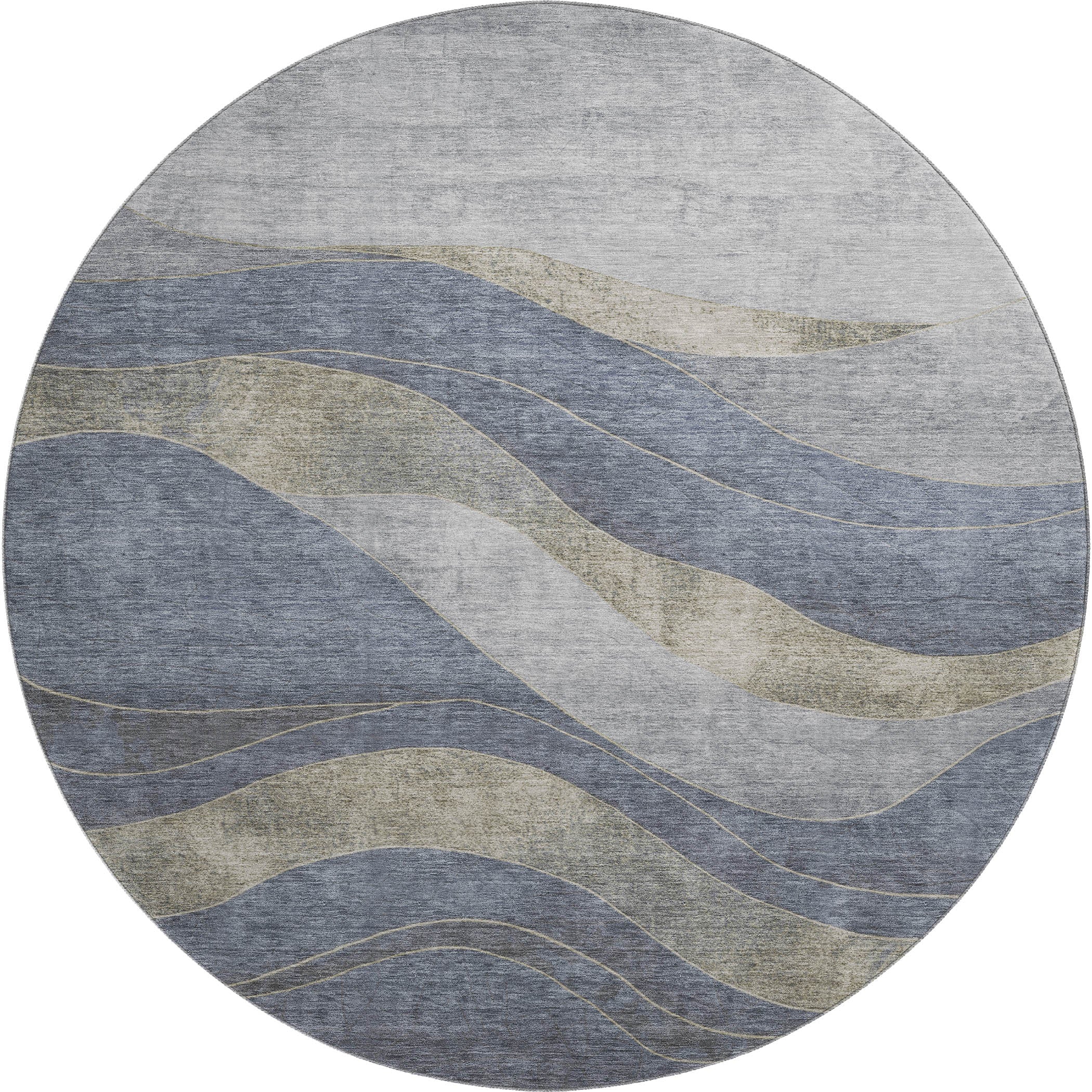 Nairobi Machine Washable Transitional Denim Blue Rug 8' x 8' #shape_Round