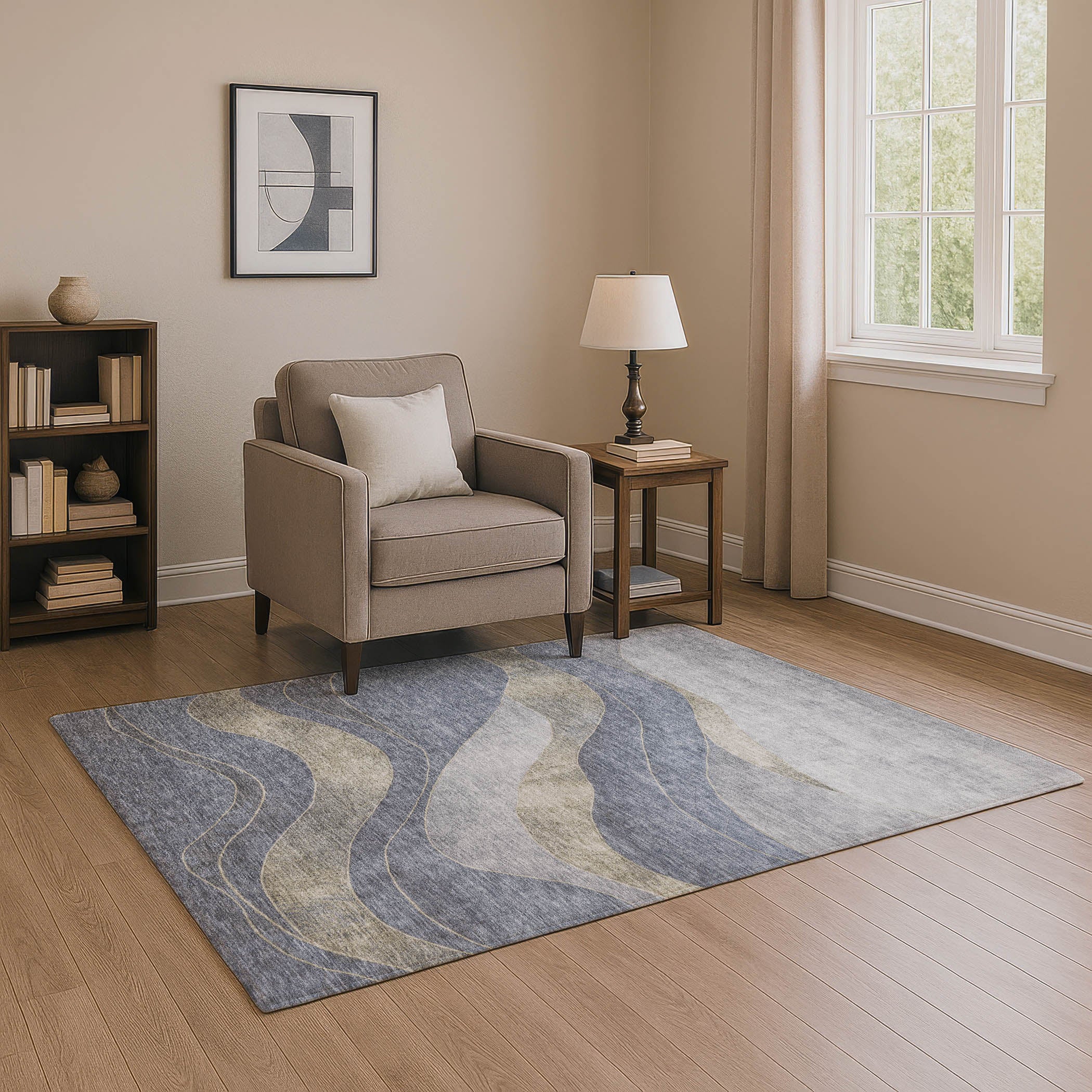 Nairobi Machine Washable Transitional Denim Blue Rug 2'6" x 3'10" #shape_Rectangle