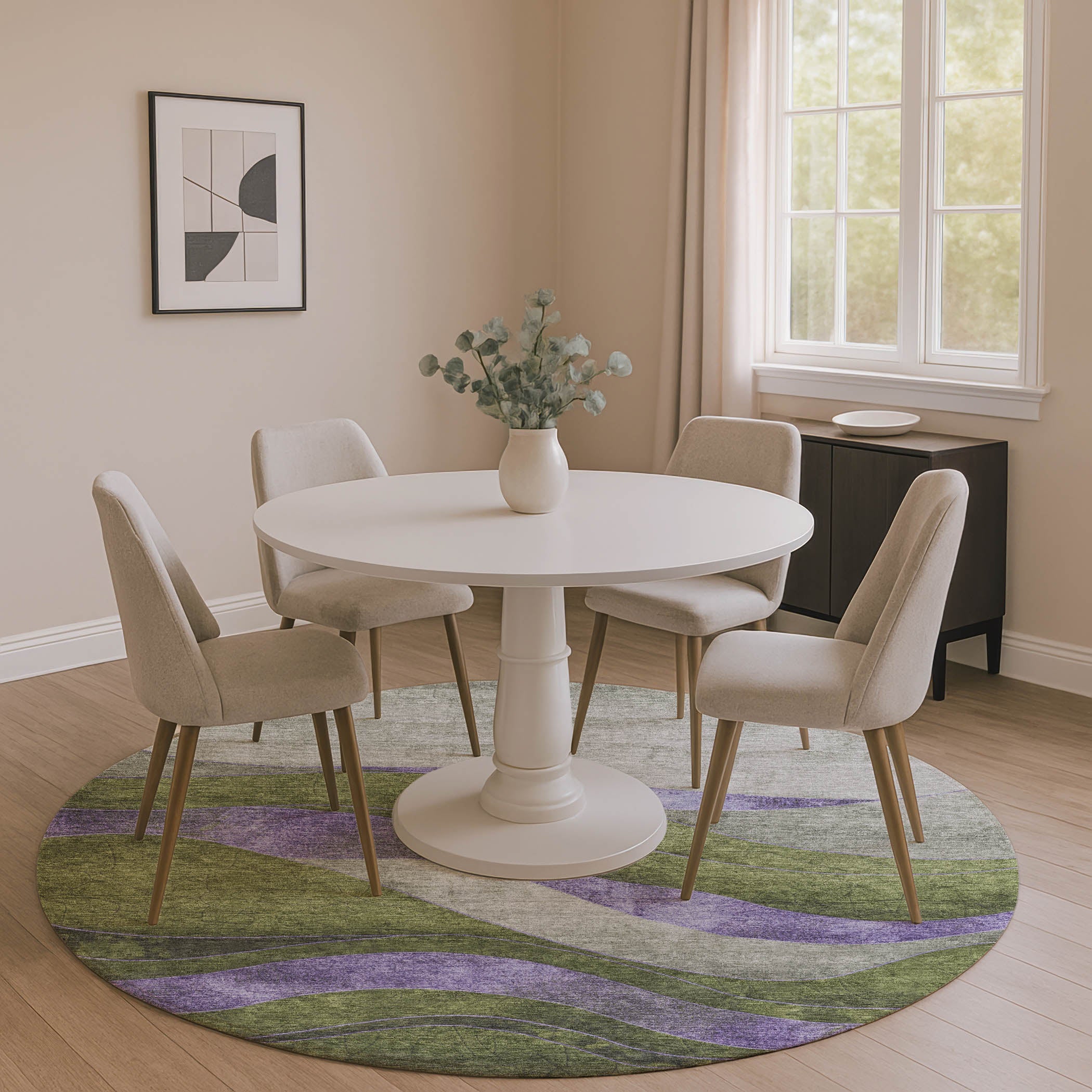 Nairobi Machine Washable Transitional Olive Green Rug 8' x 8' #shape_Round