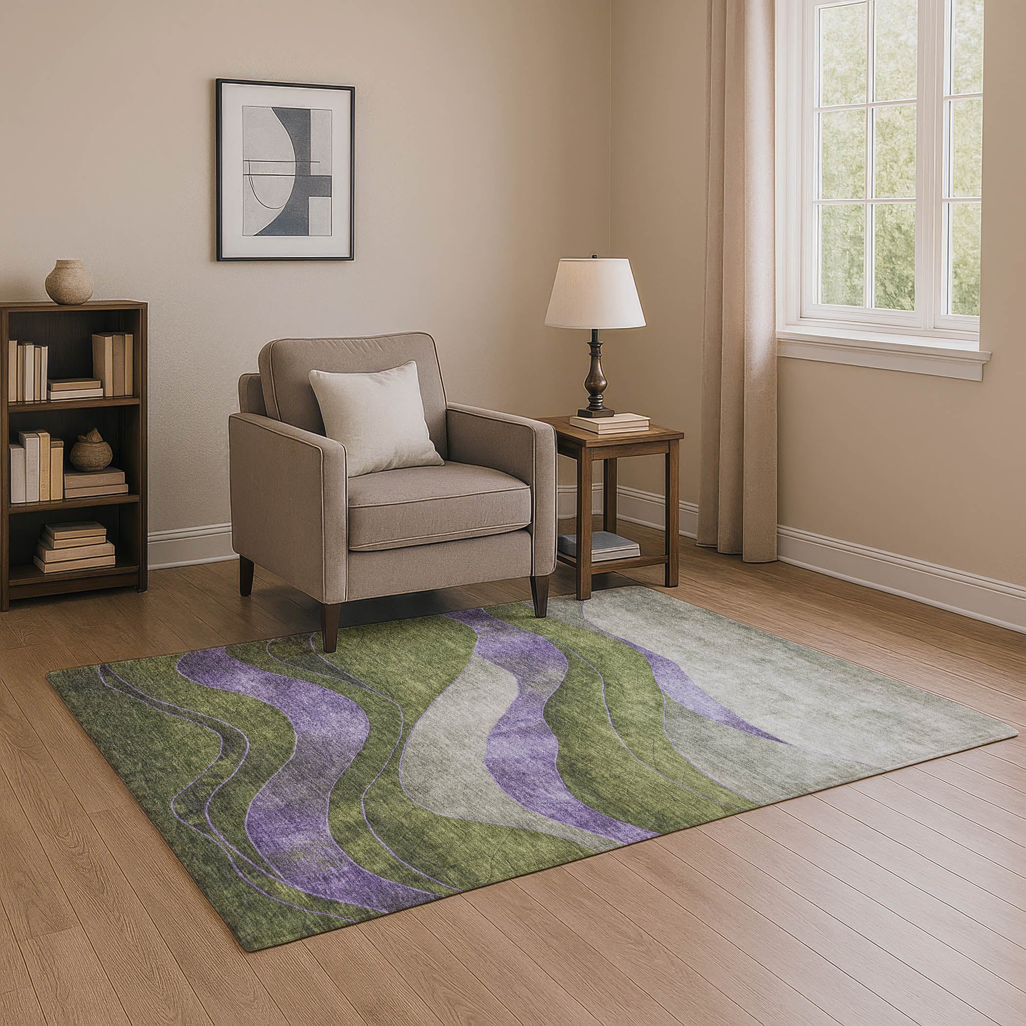 Nairobi Machine Washable Transitional Olive Green Rug 2'6" x 3'10" #shape_Rectangle