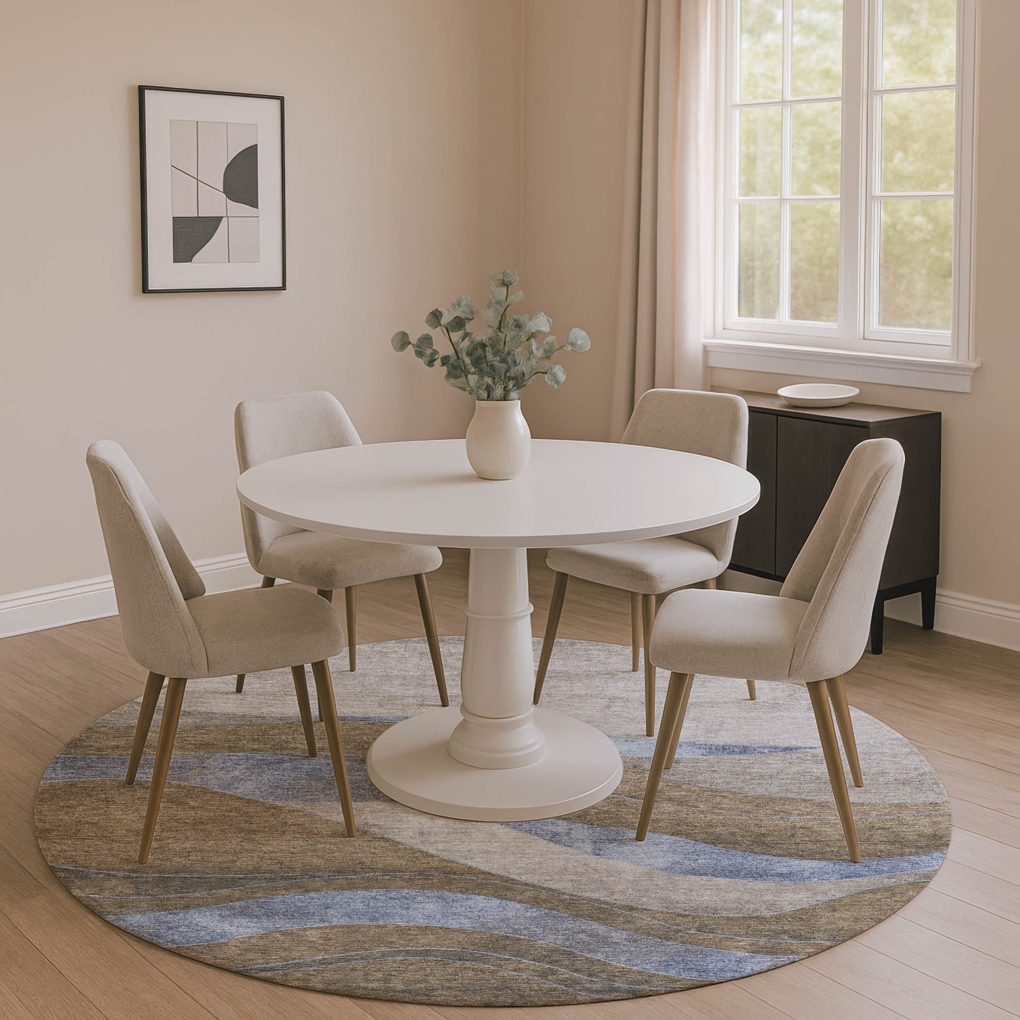 Nairobi Machine Washable Transitional Taupe Brown Rug 8' x 8' #shape_Round