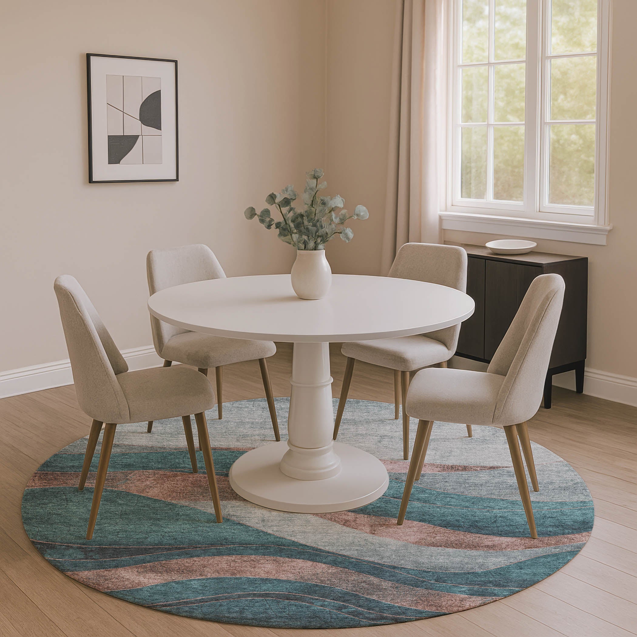 Nairobi Machine Washable Transitional Teal Rug 8' x 8' #shape_Round