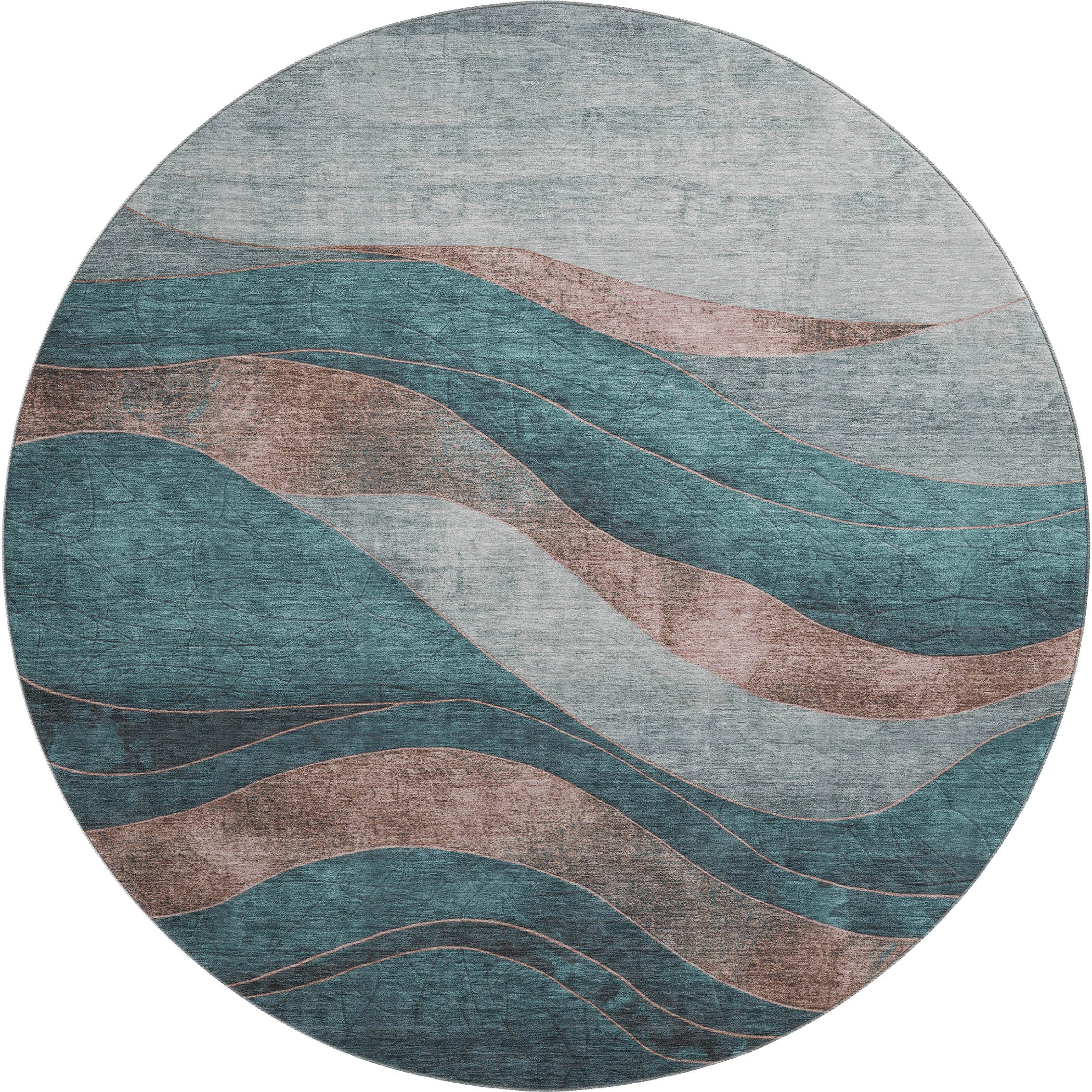 Nairobi Machine Washable Transitional Teal Rug 8' x 8' #shape_Round
