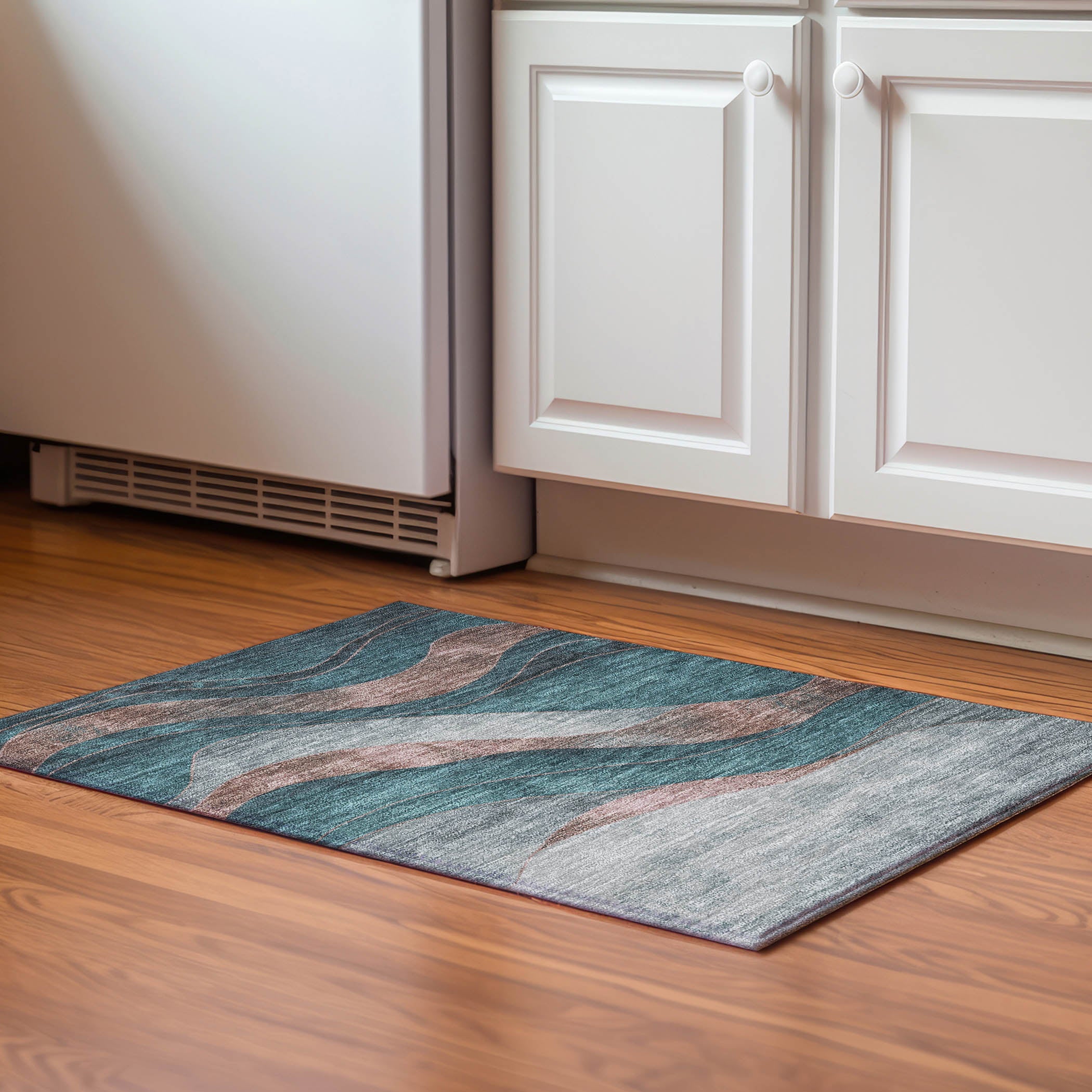 Nairobi Machine Washable Transitional Teal Rug 1'8" x 2'6" #shape_Rectangle