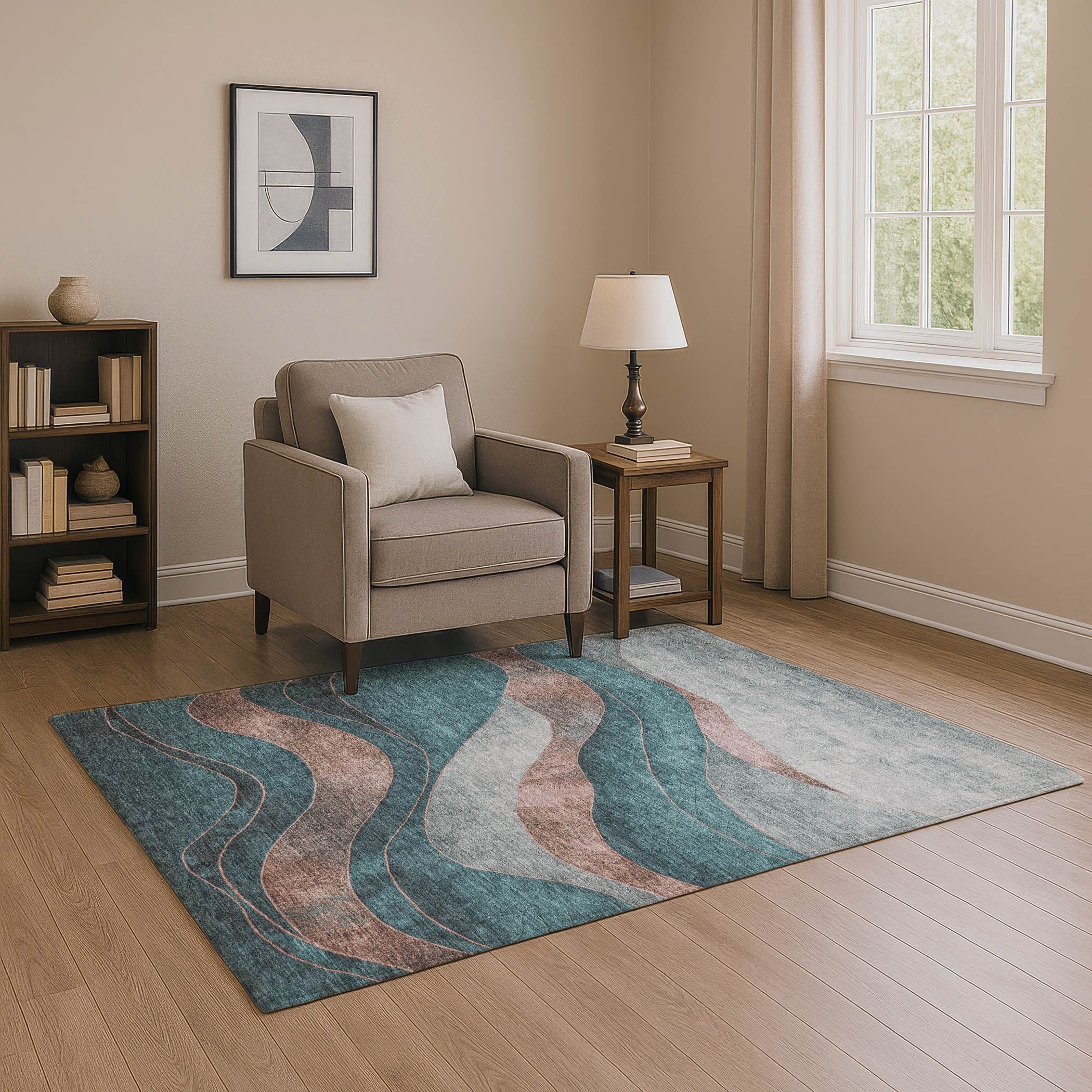 Nairobi Machine Washable Transitional Teal Rug 2'6" x 3'10" #shape_Rectangle