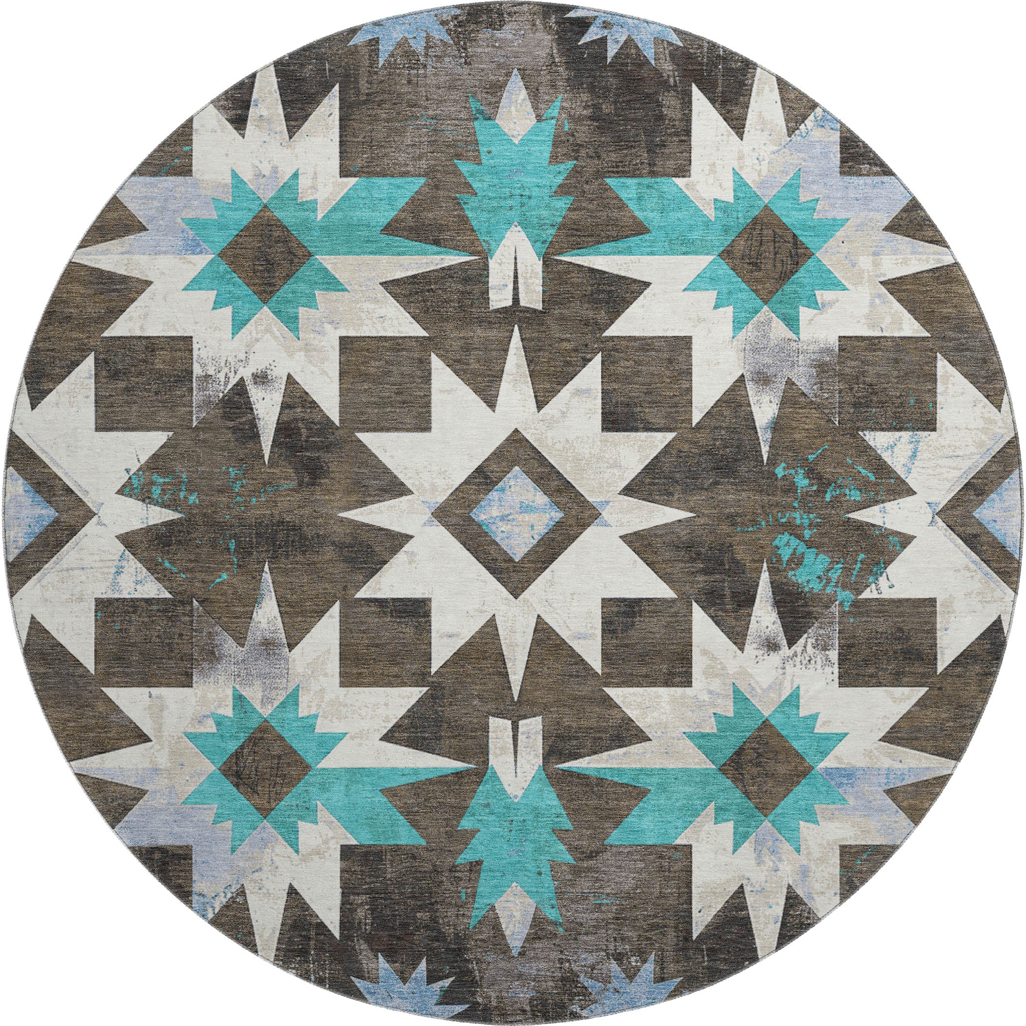 Chiang Mai Machine Washable Transitional Brown Rug 8' x 8' #shape_Round