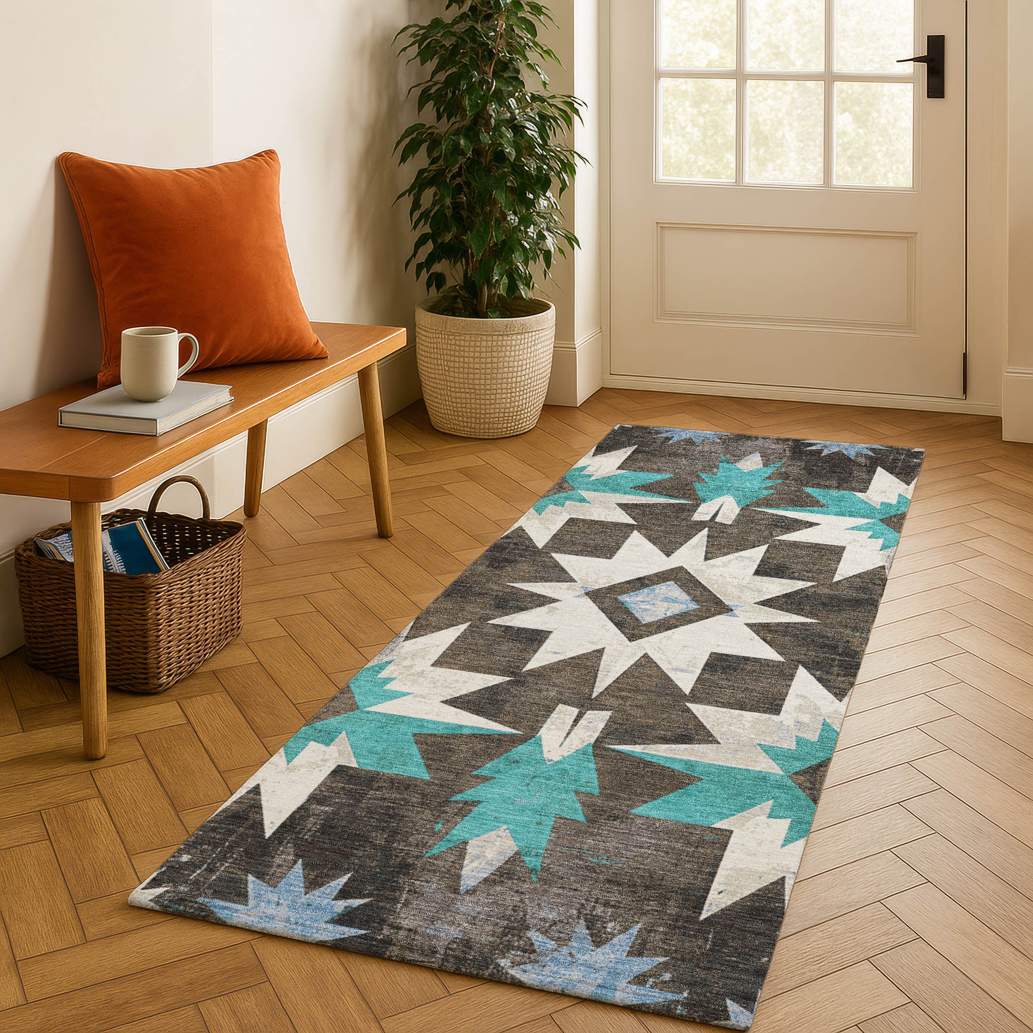 Chiang Mai Machine Washable Transitional Brown Rug 2'3" x 7'6" #shape_Runner