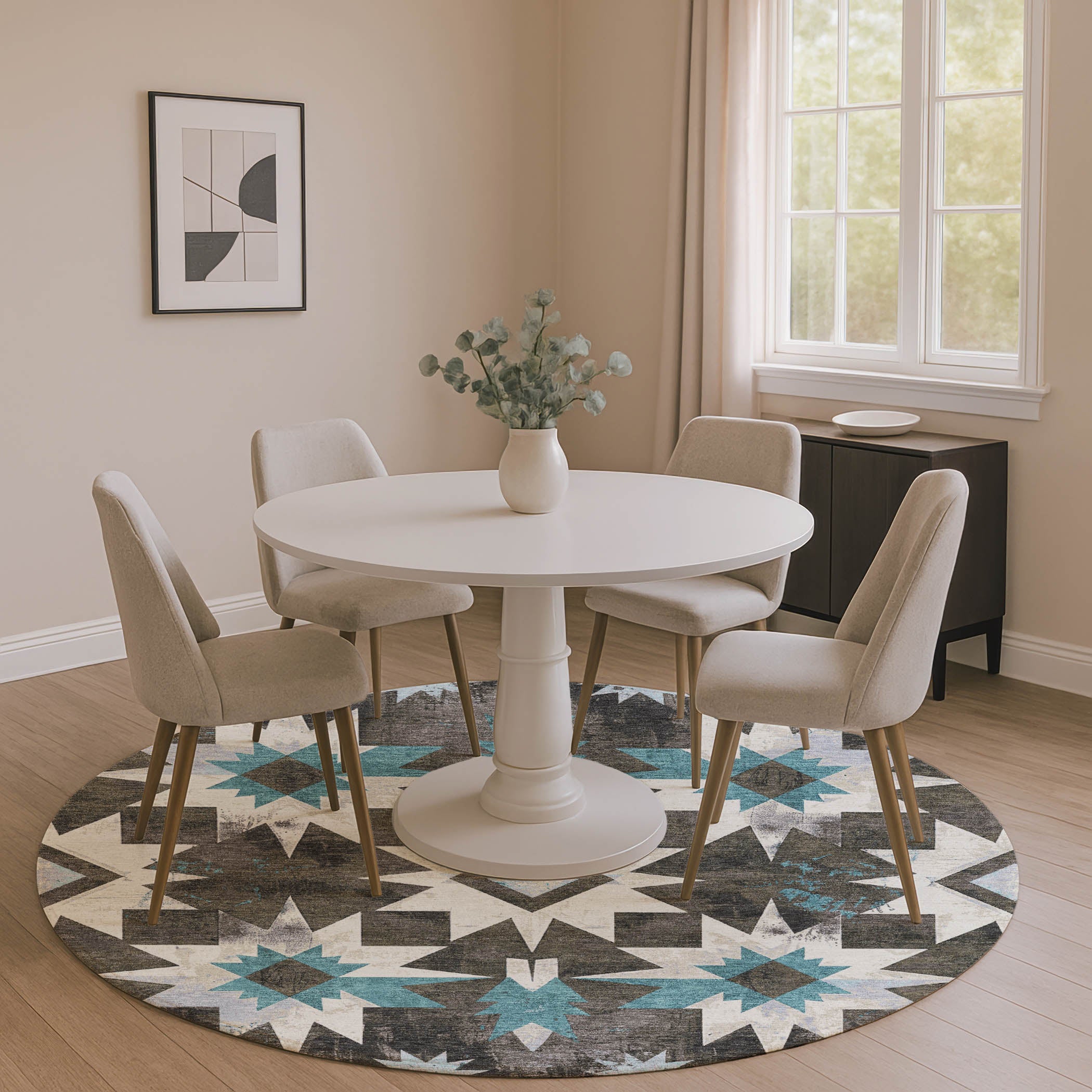 Chiang Mai Machine Washable Transitional Coffee Brown Rug 8' x 8' #shape_Round