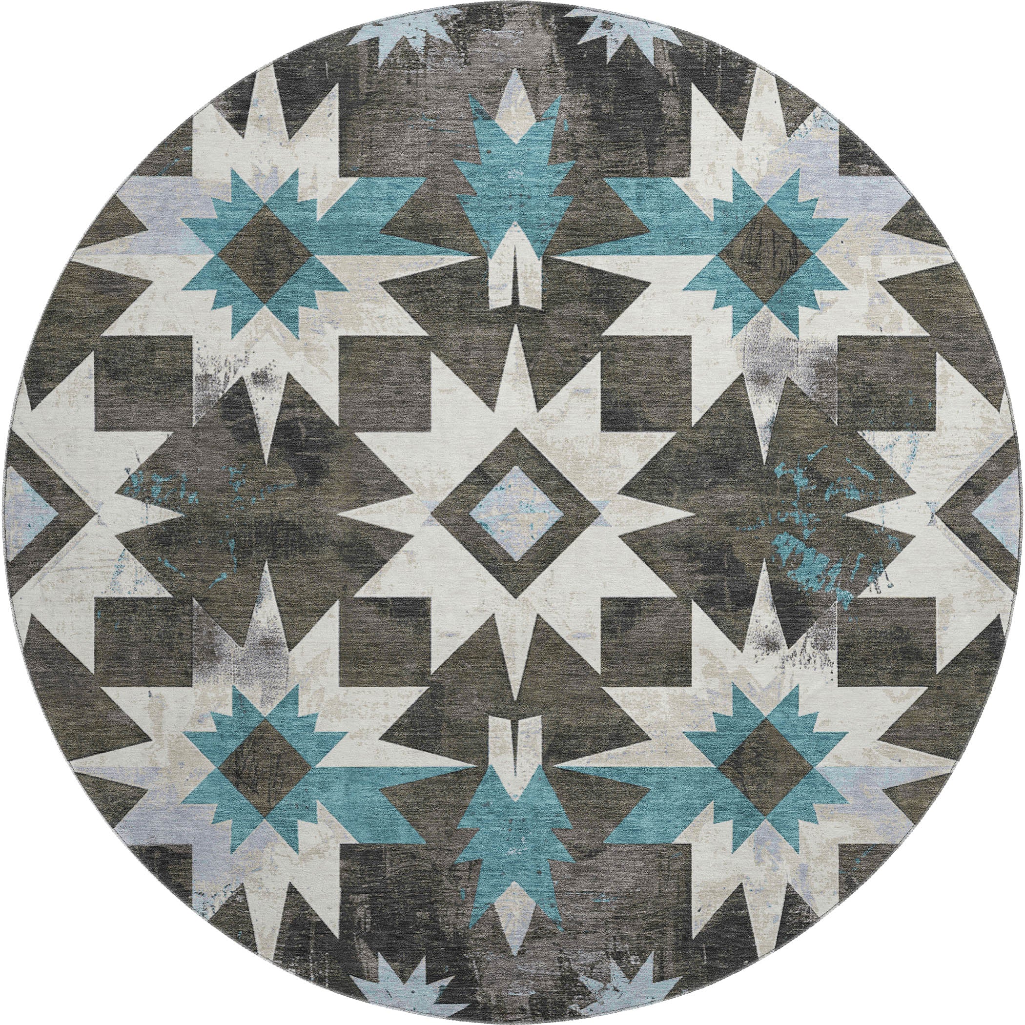 Chiang Mai Machine Washable Transitional Coffee Brown Rug 8' x 8' #shape_Round