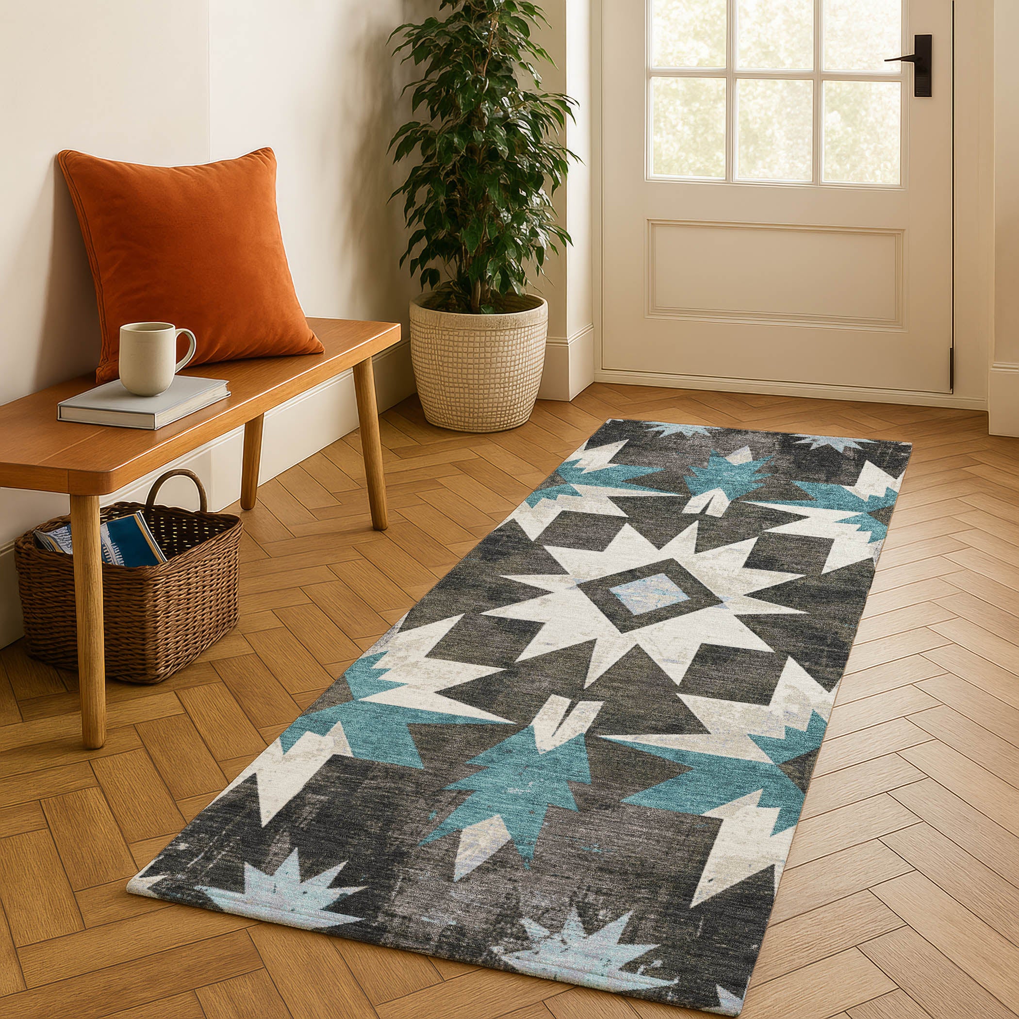 Chiang Mai Machine Washable Transitional Coffee Brown Rug 2'3" x 7'6" #shape_Runner