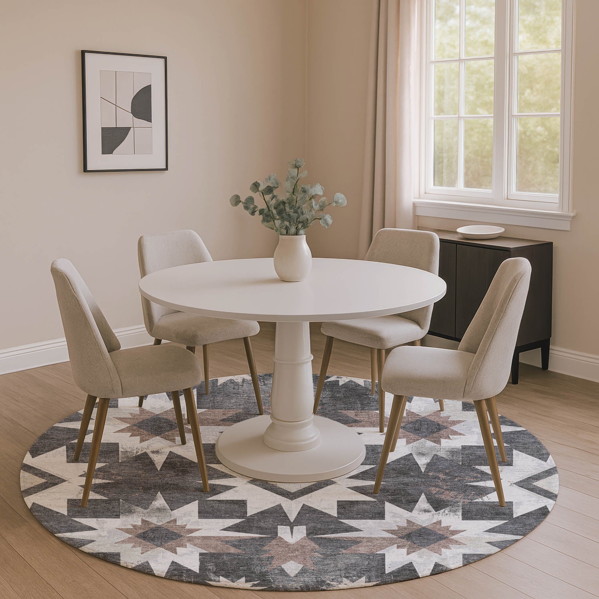 Chiang Mai Machine Washable Transitional Graphite Gray Rug 8' x 8' #shape_Round