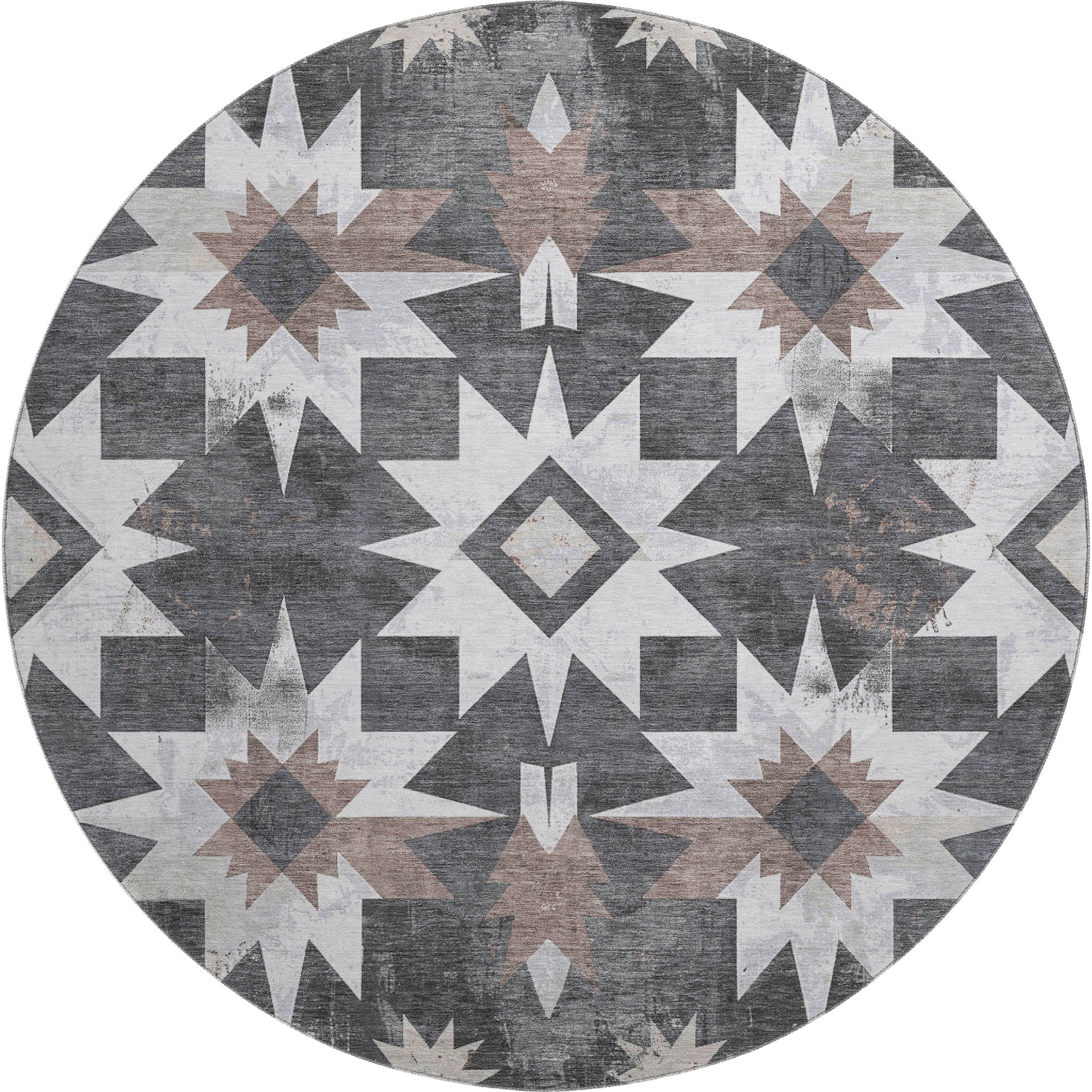 Chiang Mai Machine Washable Transitional Graphite Gray Rug 8' x 8' #shape_Round
