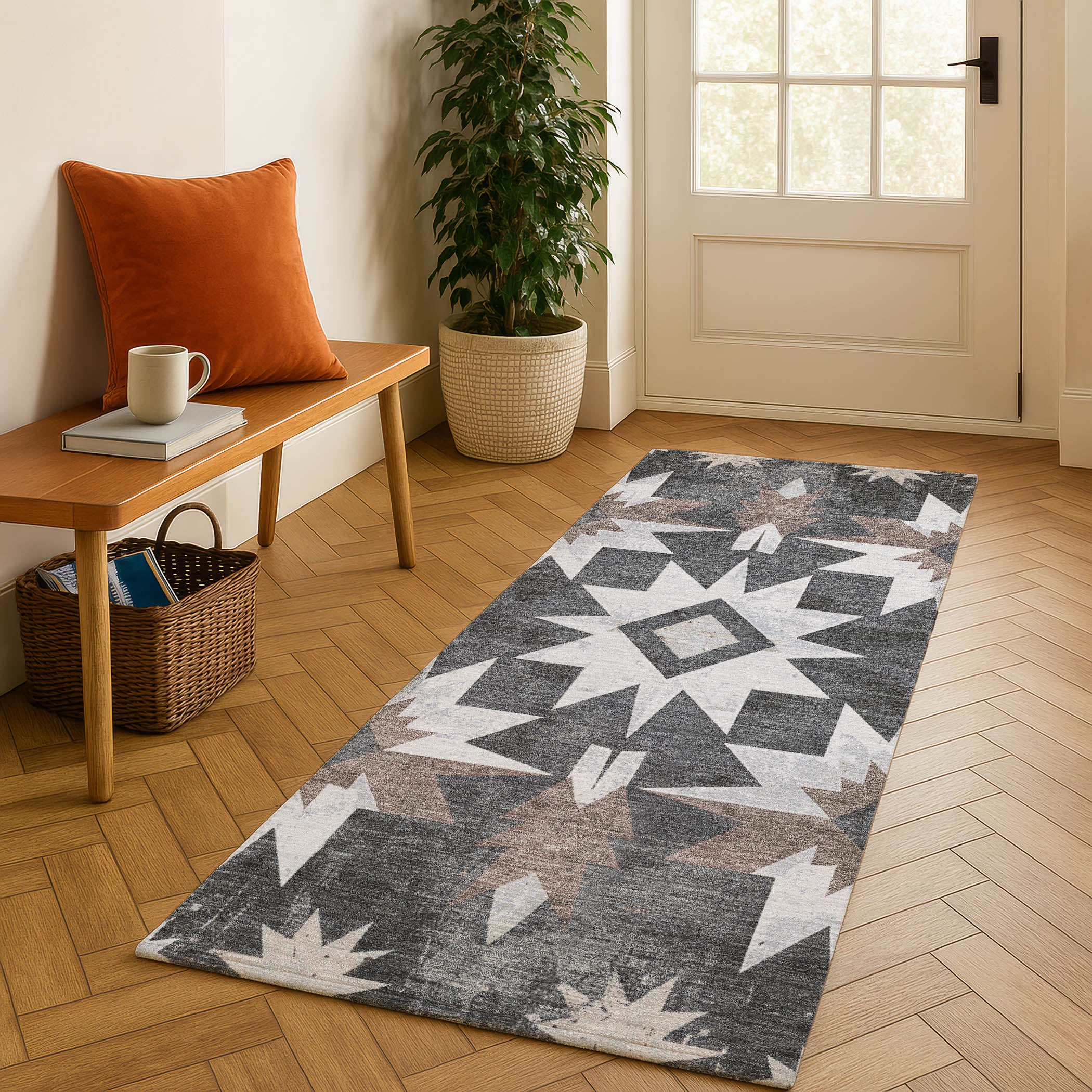 Chiang Mai Machine Washable Transitional Graphite Gray Rug 2'3" x 7'6" #shape_Runner