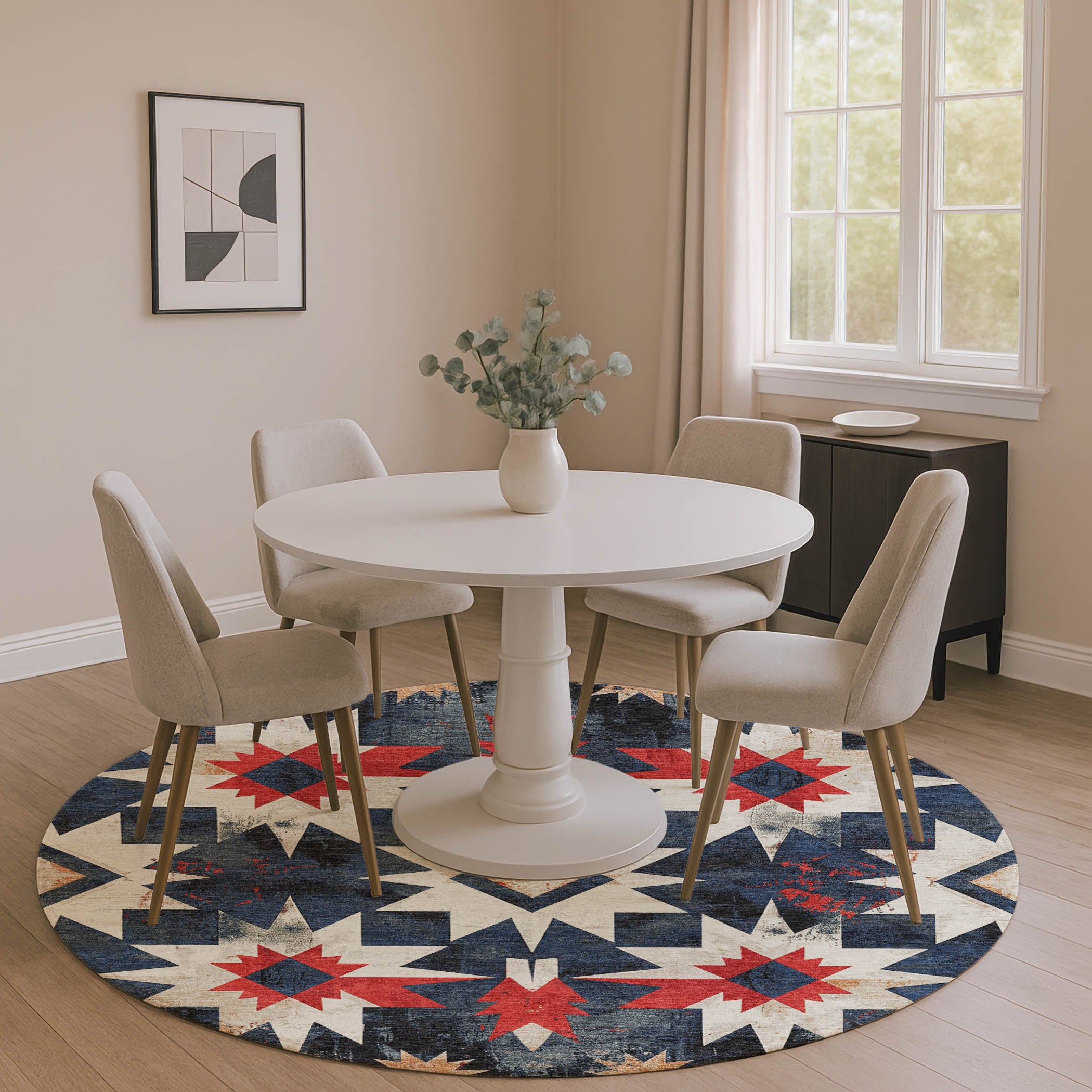 Chiang Mai Machine Washable Transitional Navy Blue Rug 8' x 8' #shape_Round