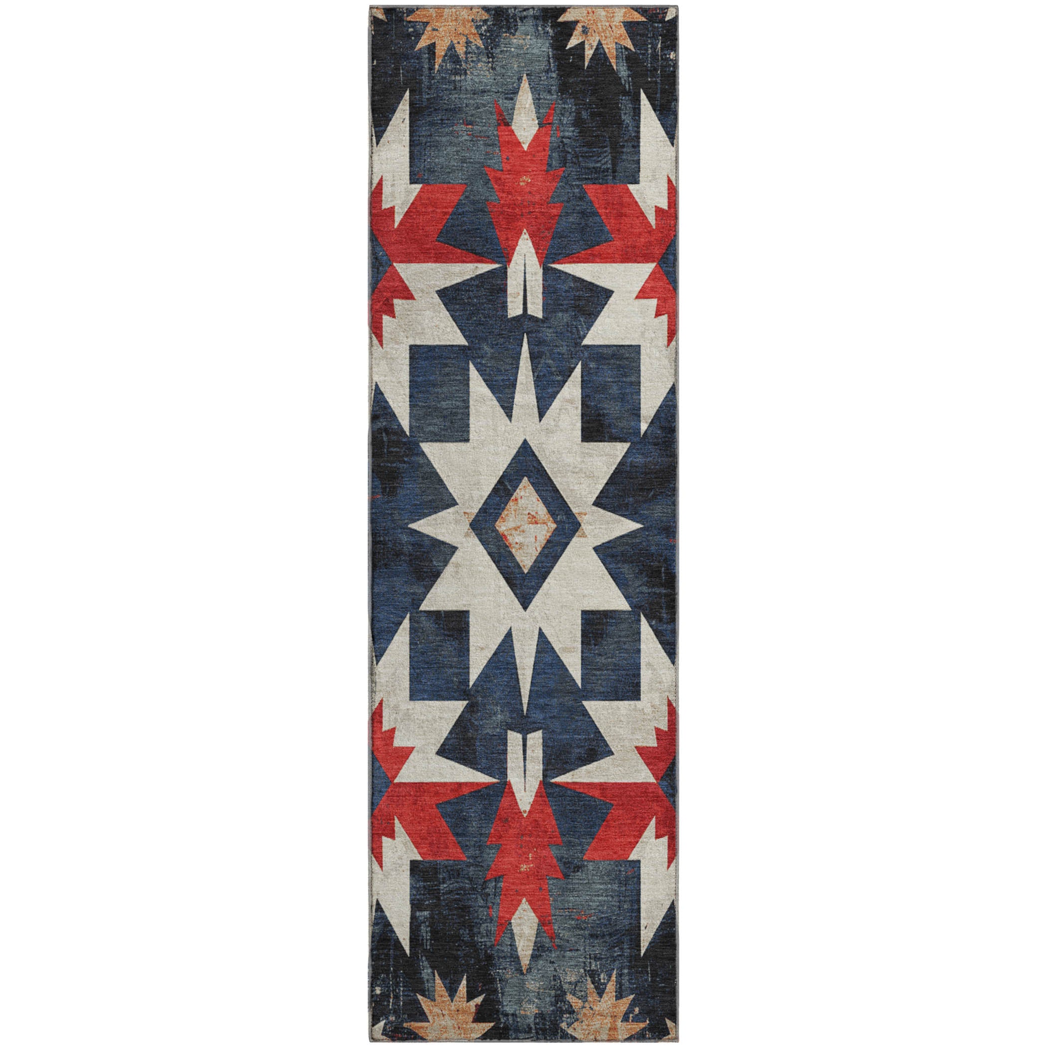Chiang Mai Machine Washable Transitional Navy Blue Rug 2'3" x 7'6" #shape_Runner