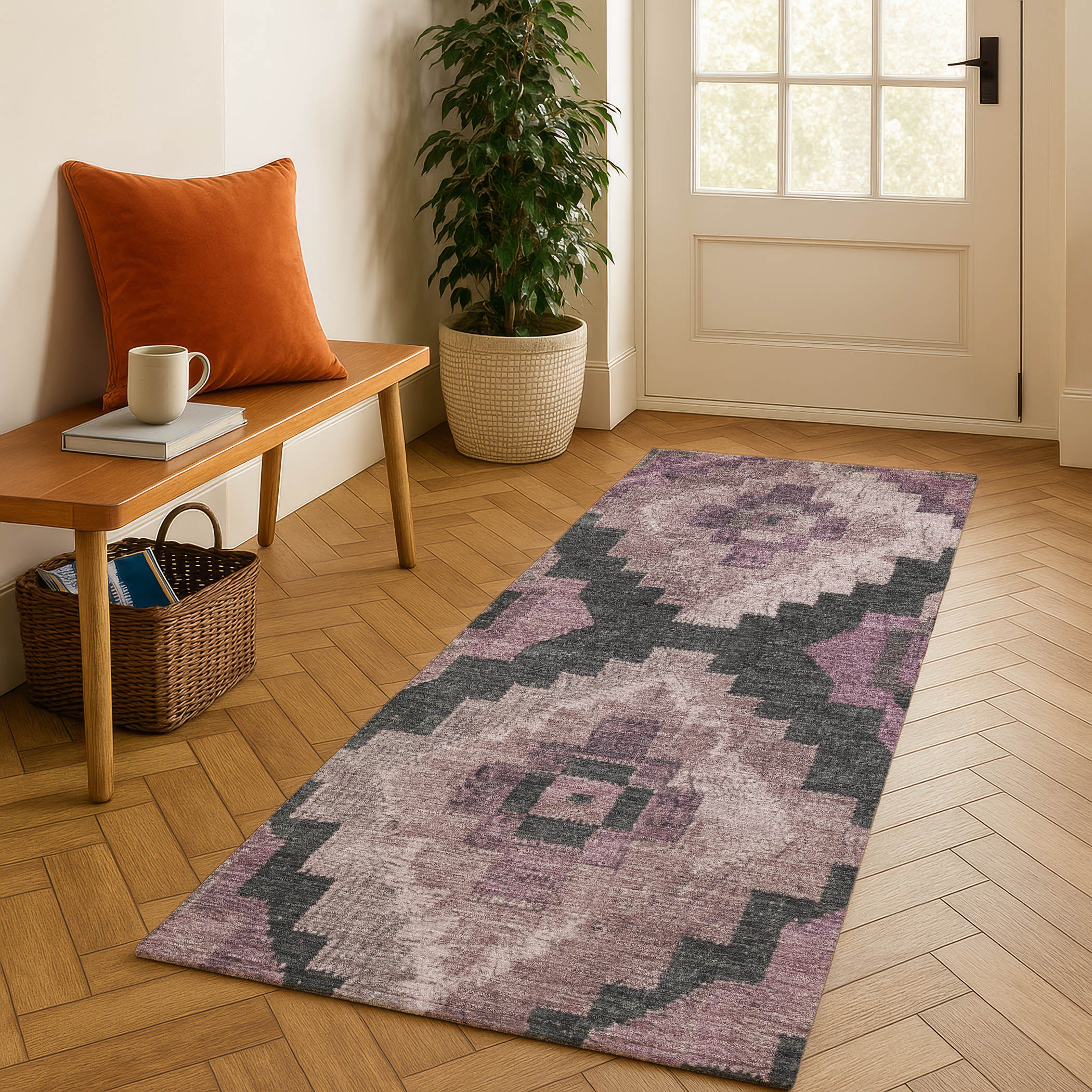 Cusco Machine Washable Transitional Blush Pink Rug 2'3" x 7'6" #shape_Runner