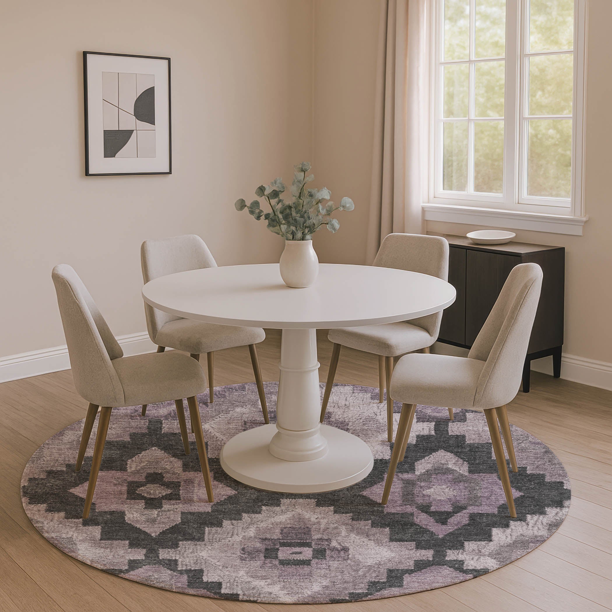 Cusco Machine Washable Transitional Lavender Purple Rug 8' x 8' #shape_Round
