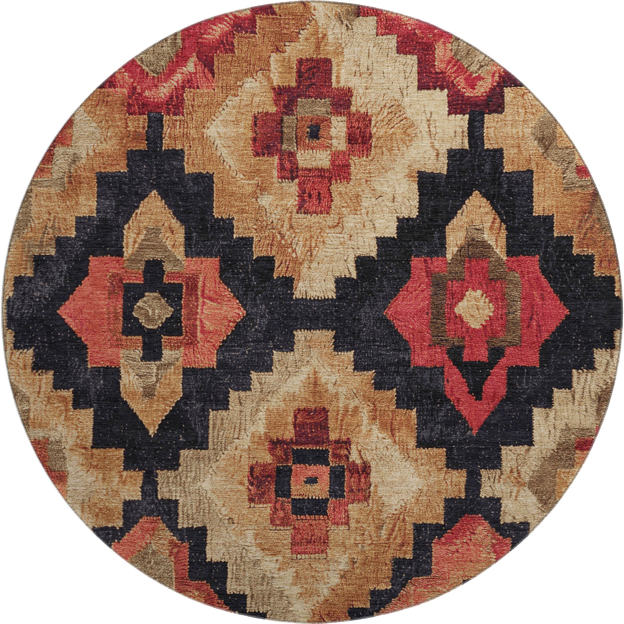 Cusco Machine Washable Transitional Rust Orange Rug 8' x 8' #shape_Round