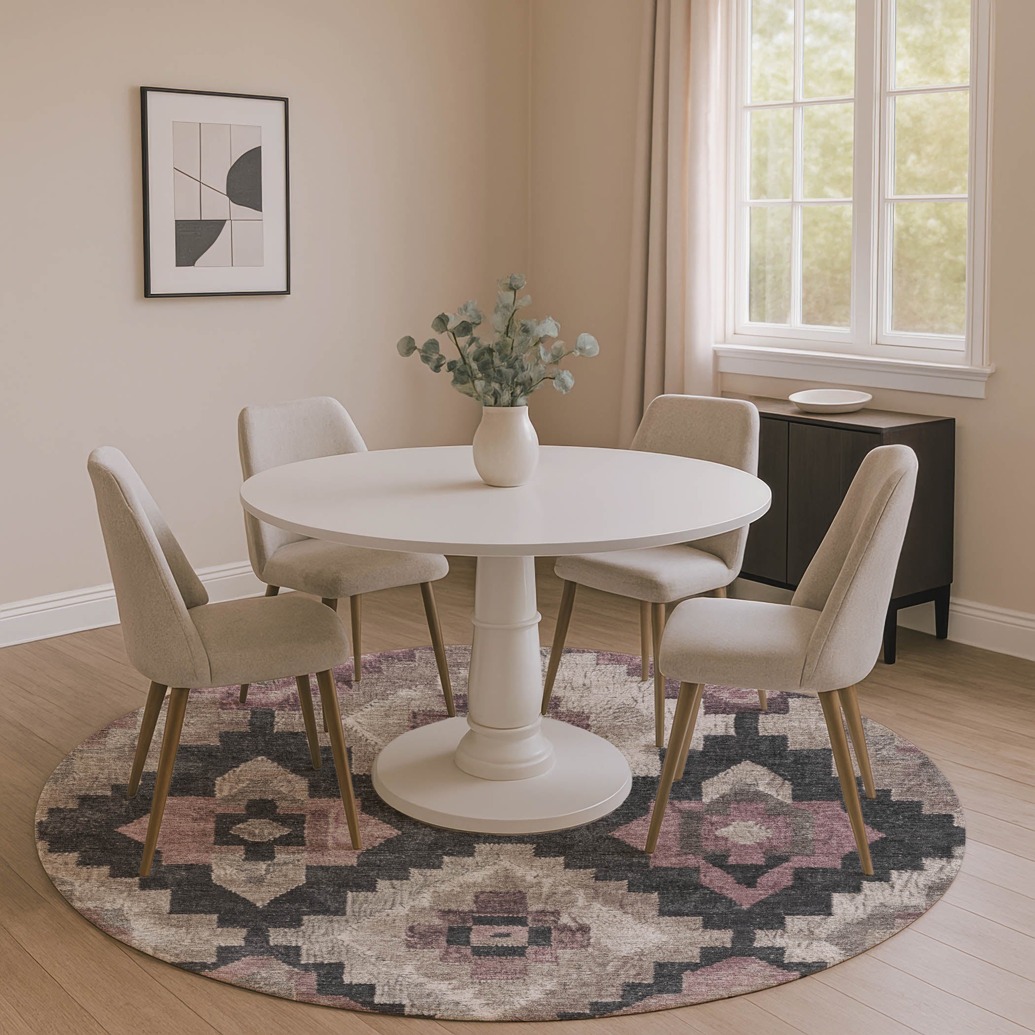 Cusco Machine Washable Transitional Taupe Brown Rug 8' x 8' #shape_Round