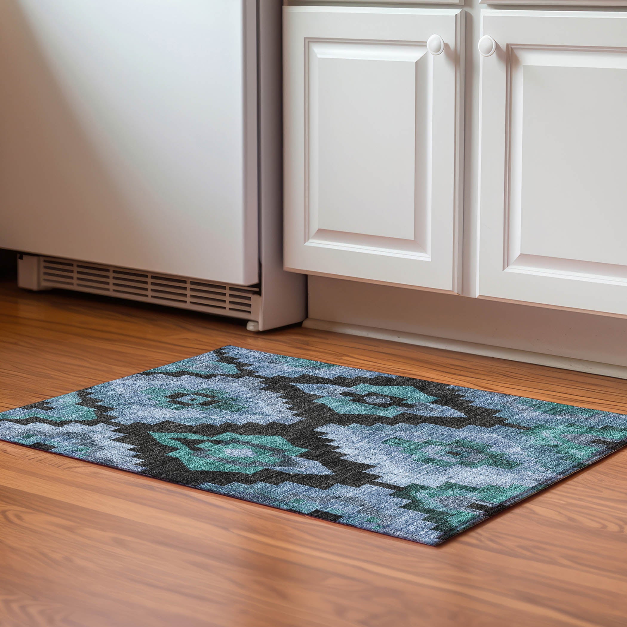 Cusco Machine Washable Transitional Teal Rug 1'8" x 2'6" #shape_Rectangle