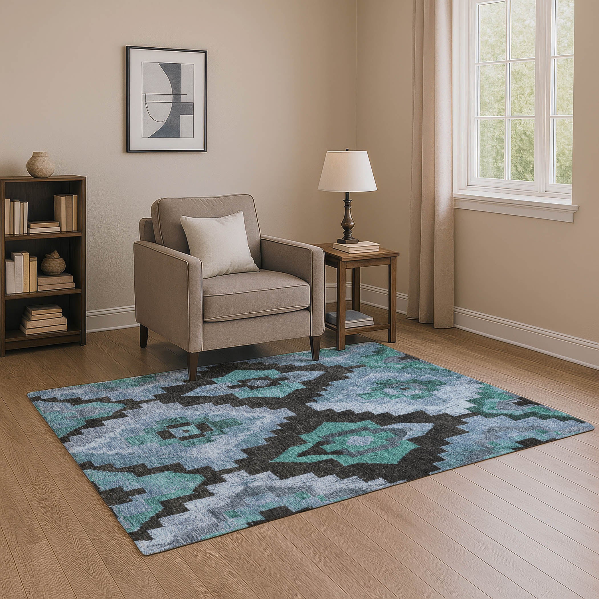 Cusco Machine Washable Transitional Teal Rug 2'6" x 3'10" #shape_Rectangle