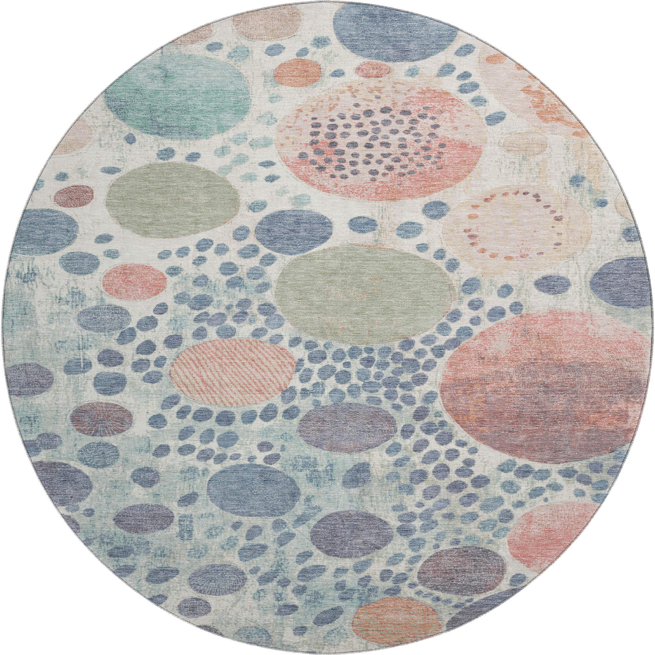 Kathmandu Machine Washable Transitional Denim Blue Rug 8' x 8' #shape_Round
