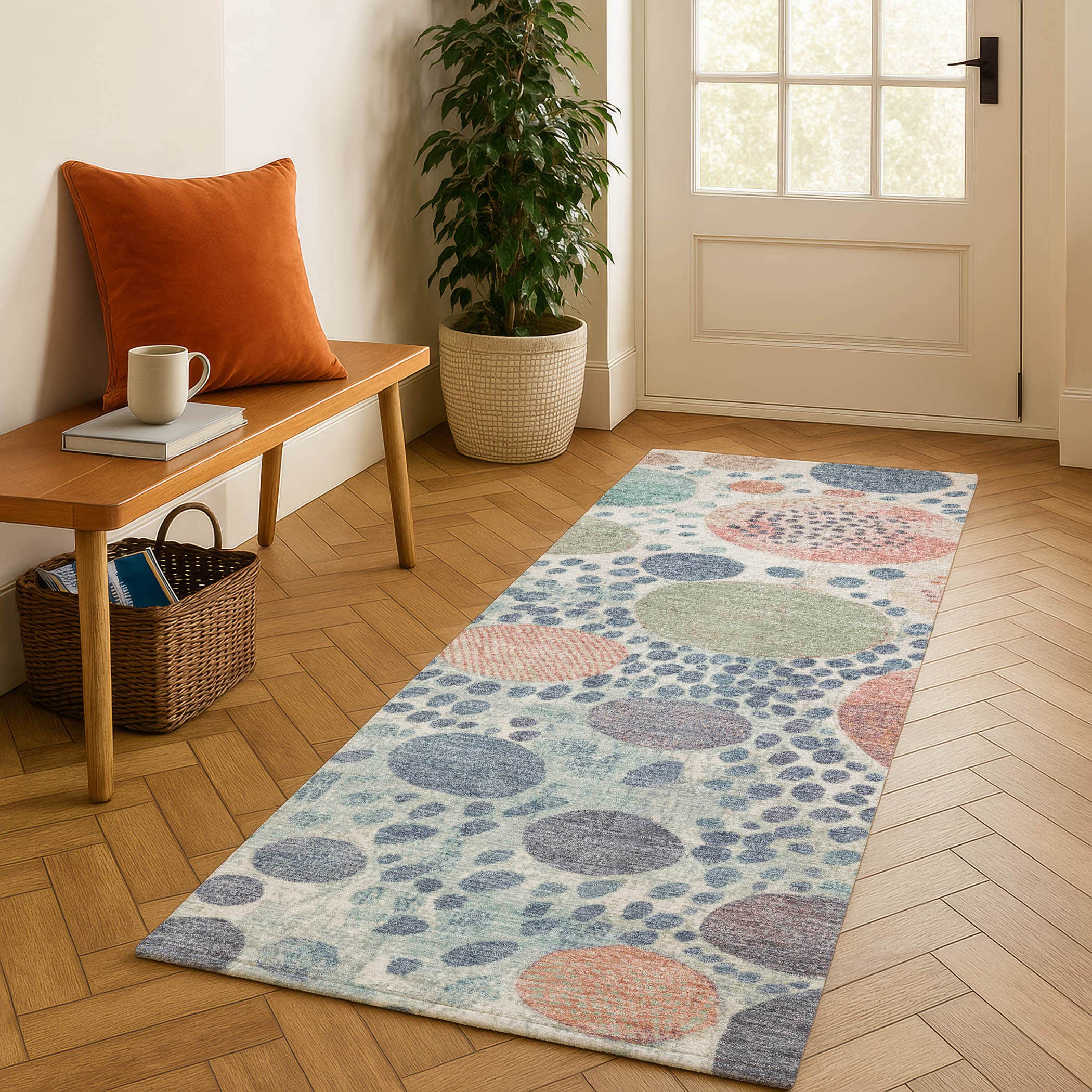 Kathmandu Machine Washable Transitional Denim Blue Rug 2'3" x 7'6" #shape_Runner