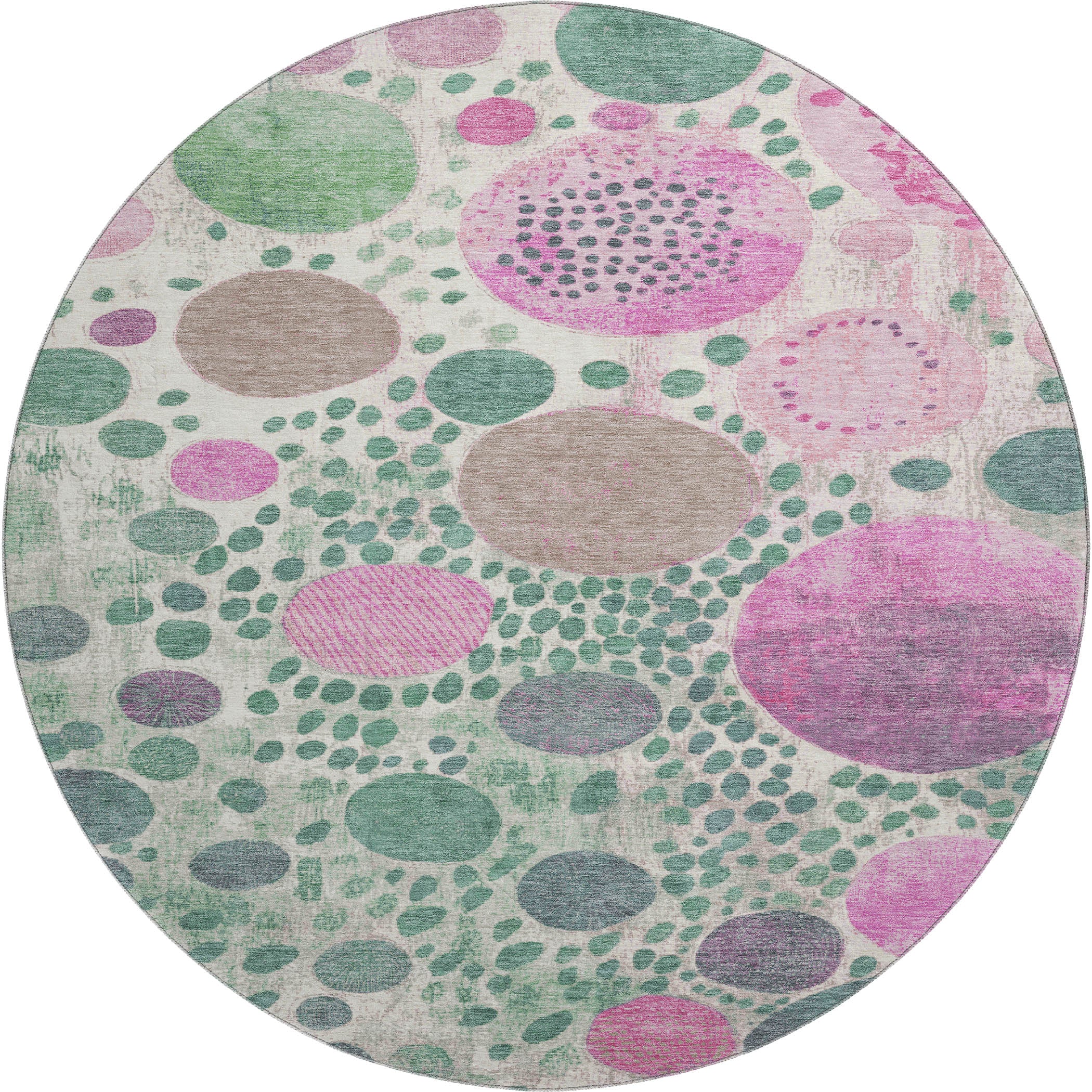 Kathmandu Machine Washable Transitional Green Rug 8' x 8' #shape_Round