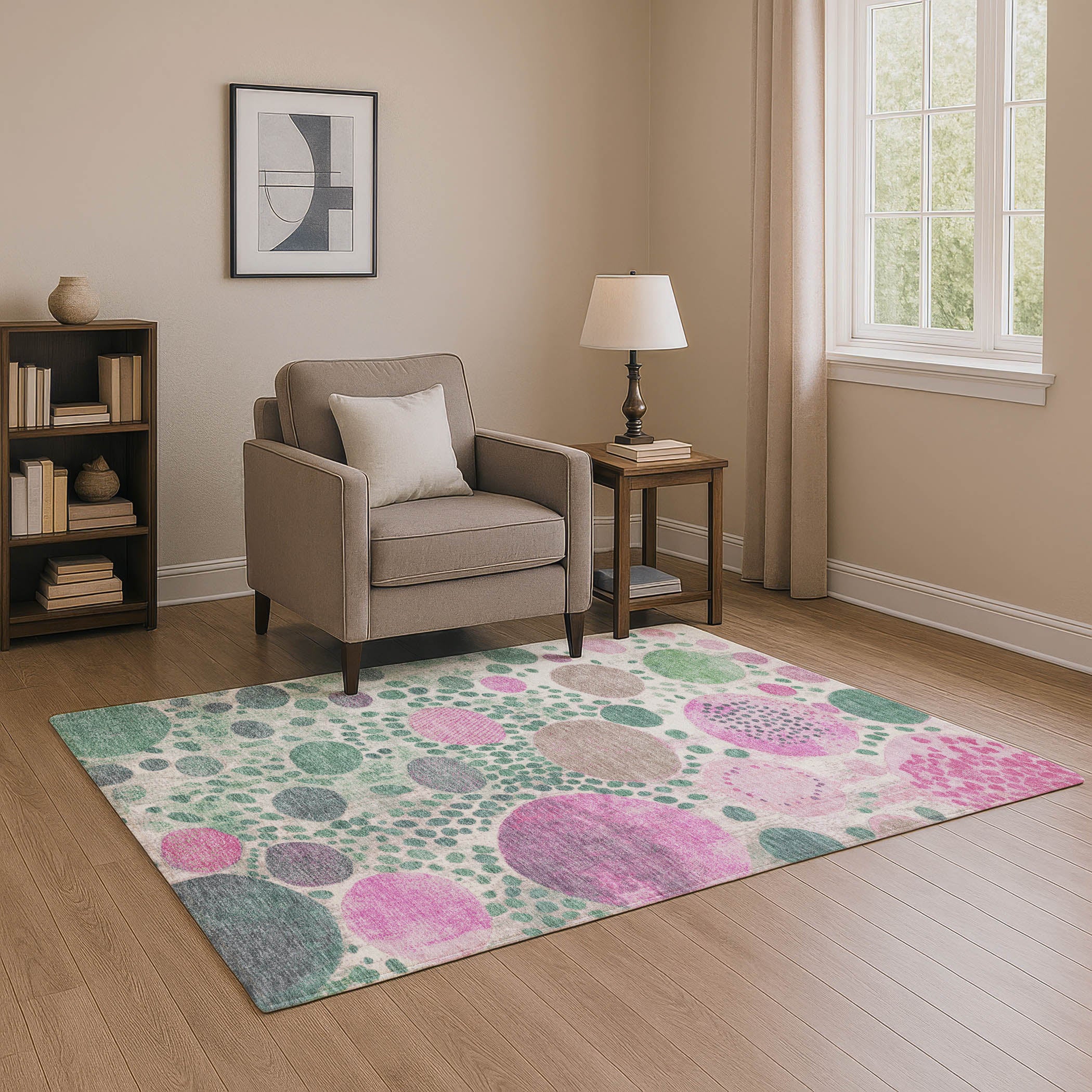 Kathmandu Machine Washable Transitional Green Rug 2'6" x 3'10" #shape_Rectangle