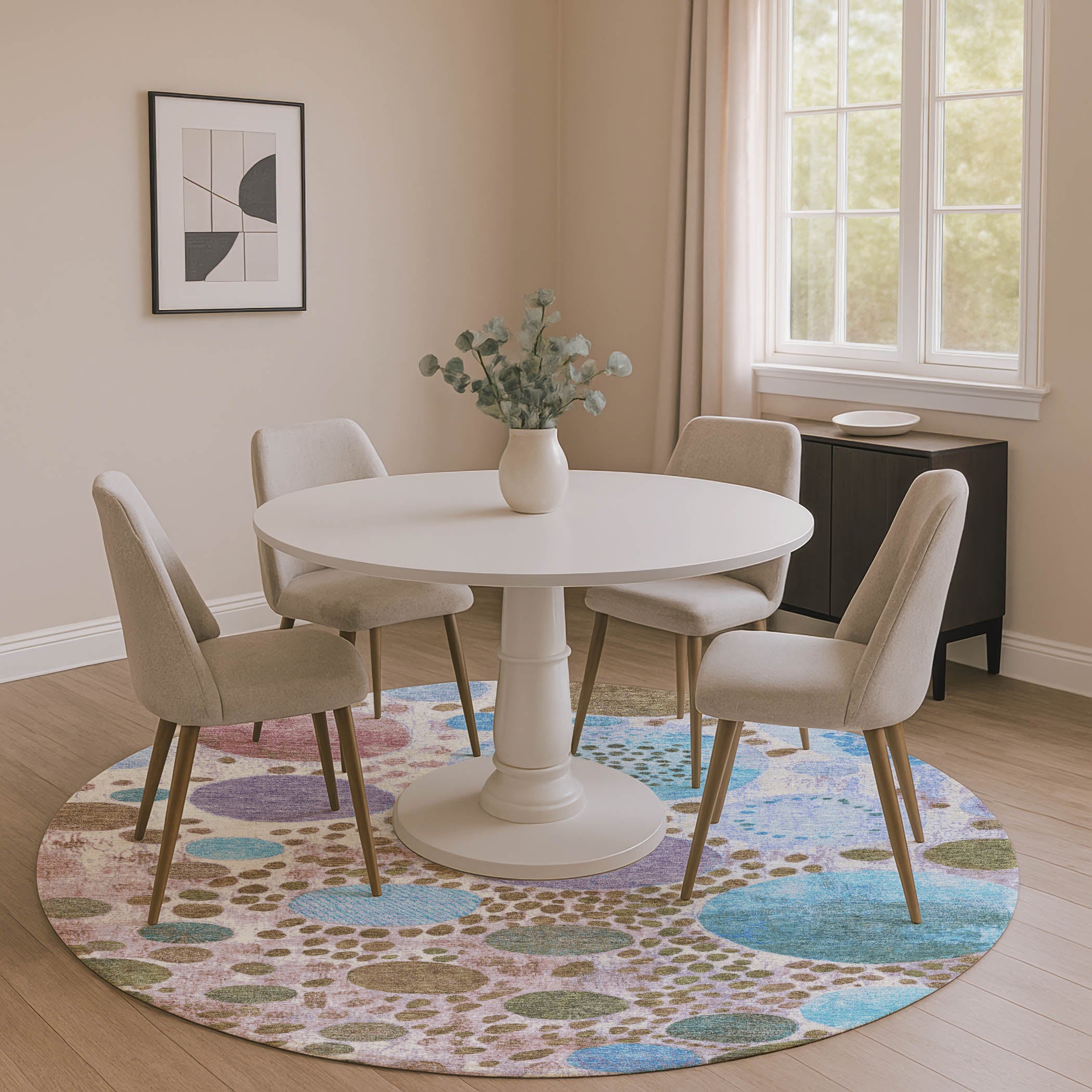 Kathmandu Machine Washable Transitional Khaki Brown Rug 8' x 8' #shape_Round