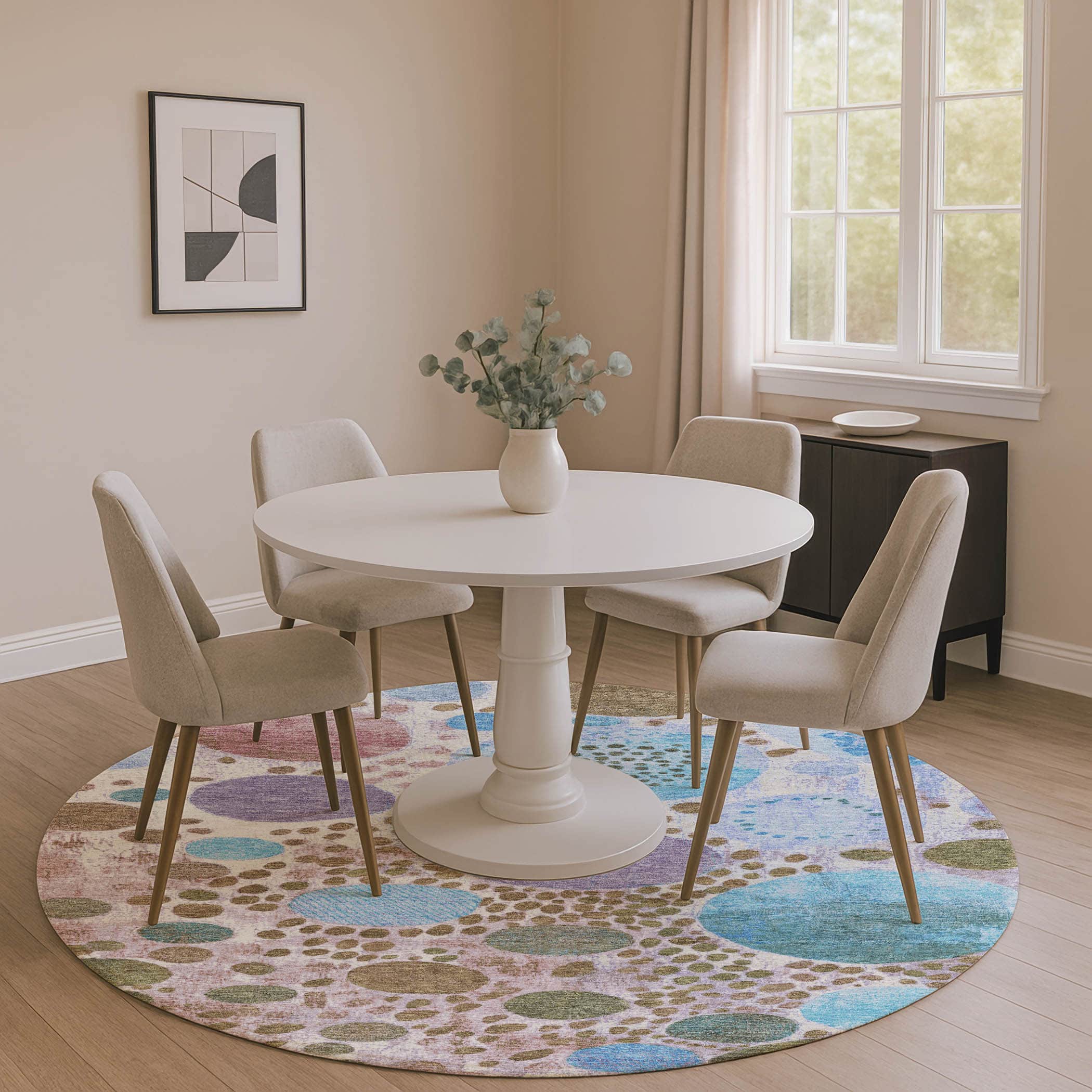 Kathmandu Machine Washable Transitional Khaki Brown Rug 8' x 8' #shape_Round