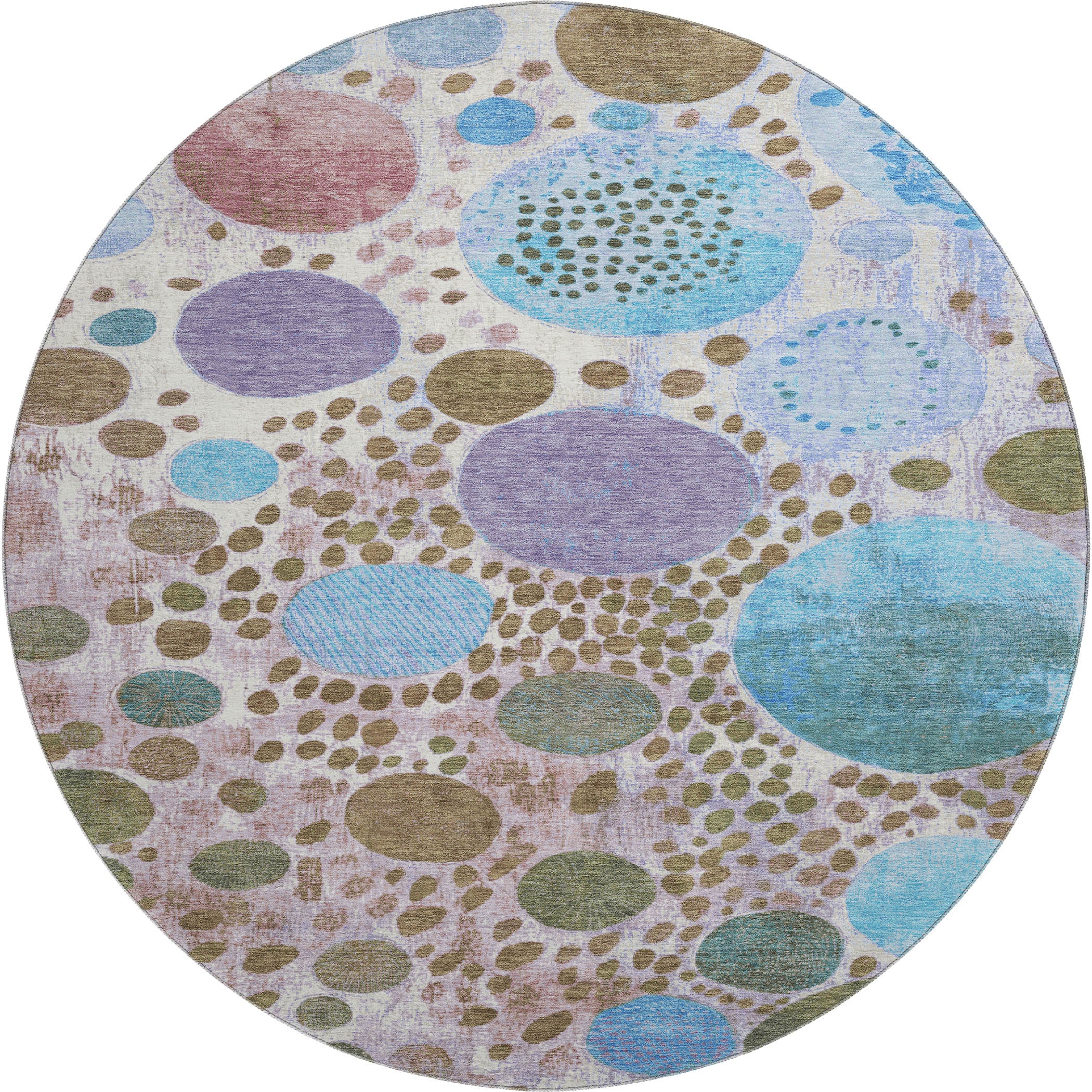 Kathmandu Machine Washable Transitional Khaki Brown Rug 8' x 8' #shape_Round