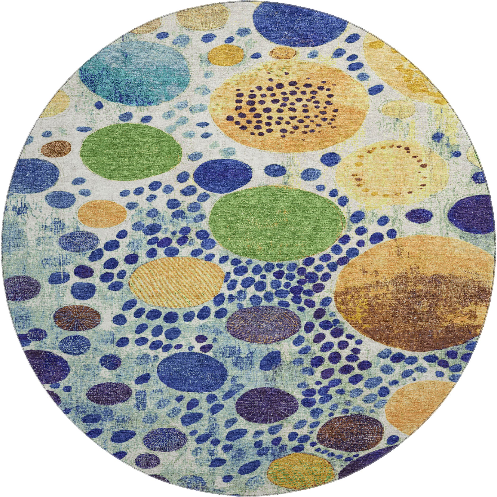 Kathmandu Machine Washable Transitional Navy Blue Rug 8' x 8' #shape_Round