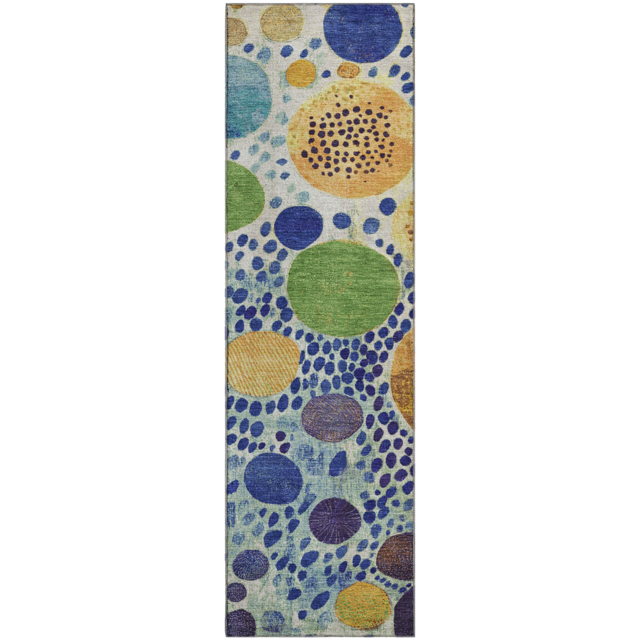 Kathmandu Machine Washable Transitional Navy Blue Rug 2'3" x 7'6" #shape_Runner