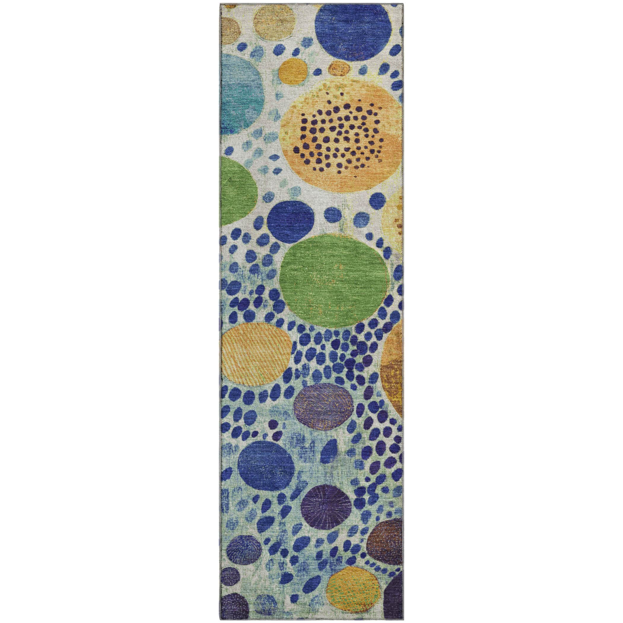Kathmandu Machine Washable Transitional Navy Blue Rug 2'3" x 7'6" #shape_Runner