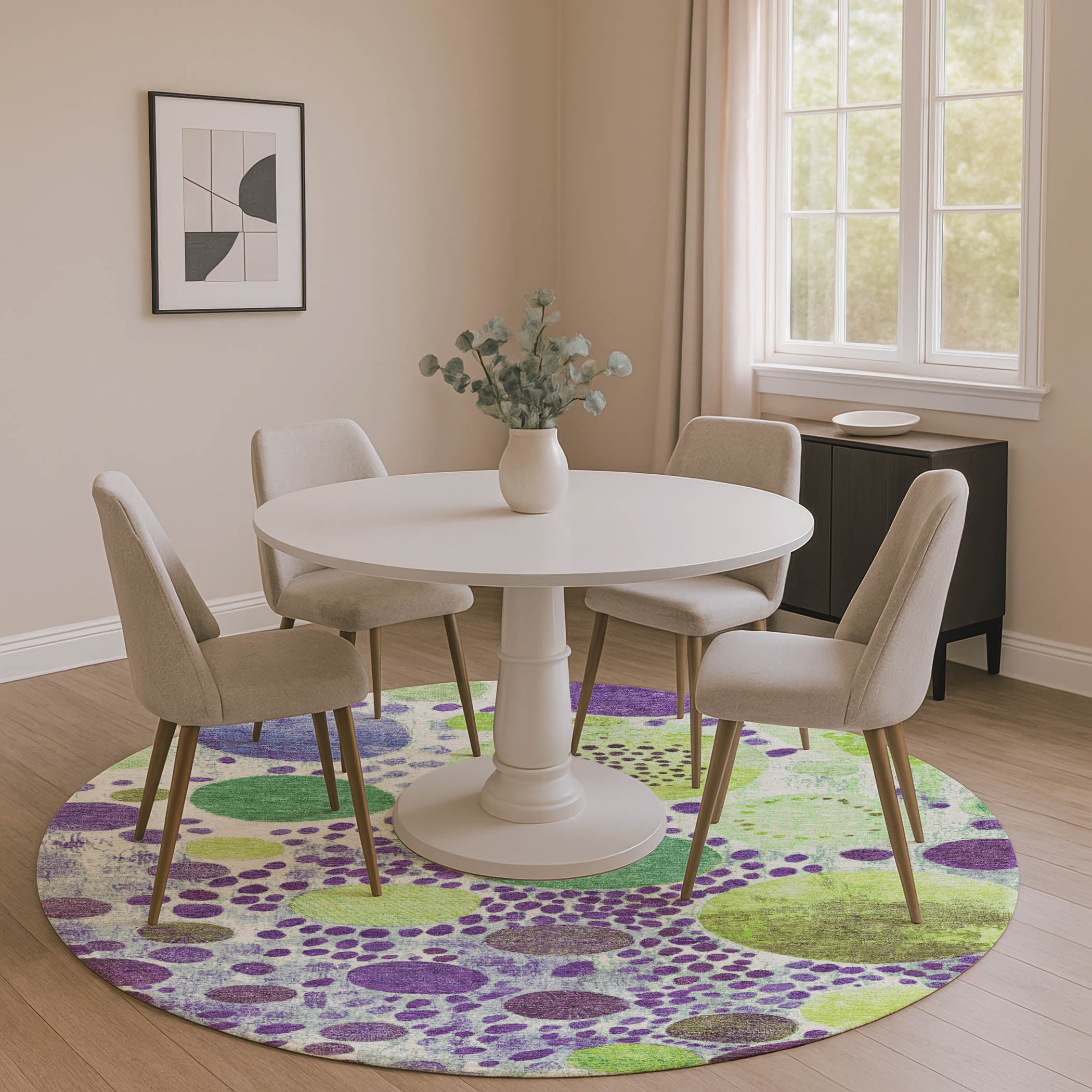 Kathmandu Machine Washable Transitional Purple Rug 8' x 8' #shape_Round